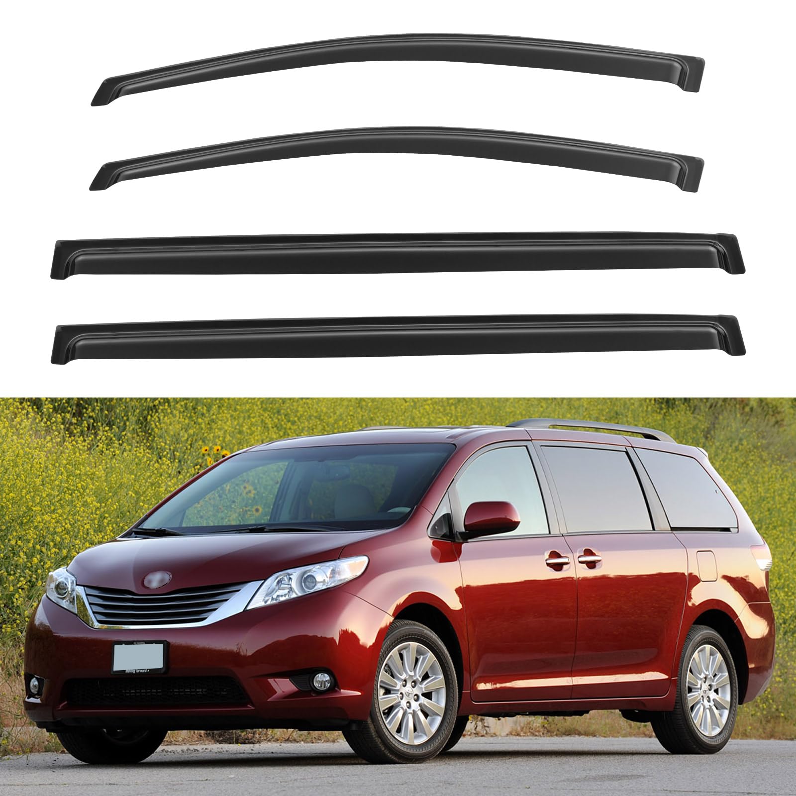 Window Visors Rain Guards Shield for 2011-2020 Toyota Sienna, Out-Channel Window Vent Wind Deflectors Visors Shades for 11-20 Si
