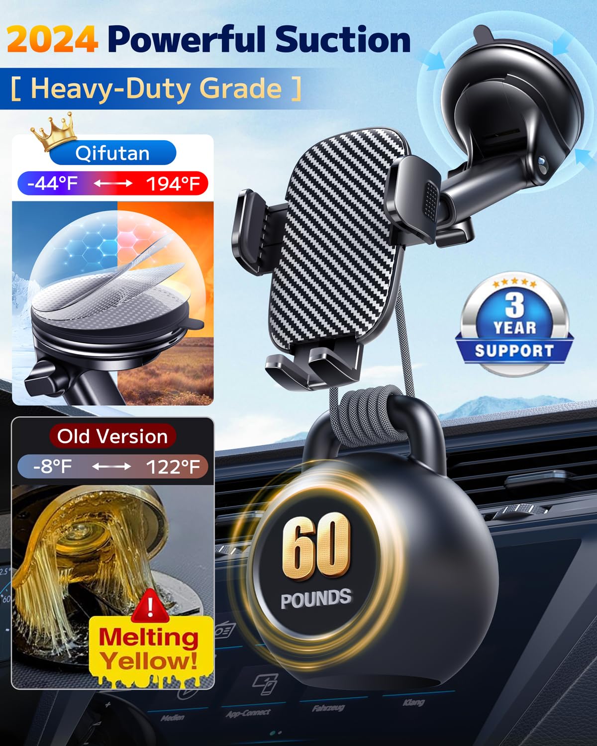 Qifutan Car Phone Holder Mount Phone Mount for Car Windshield Dashboard Air Vent Universal Hands Free Automobile Cell Phone Hold