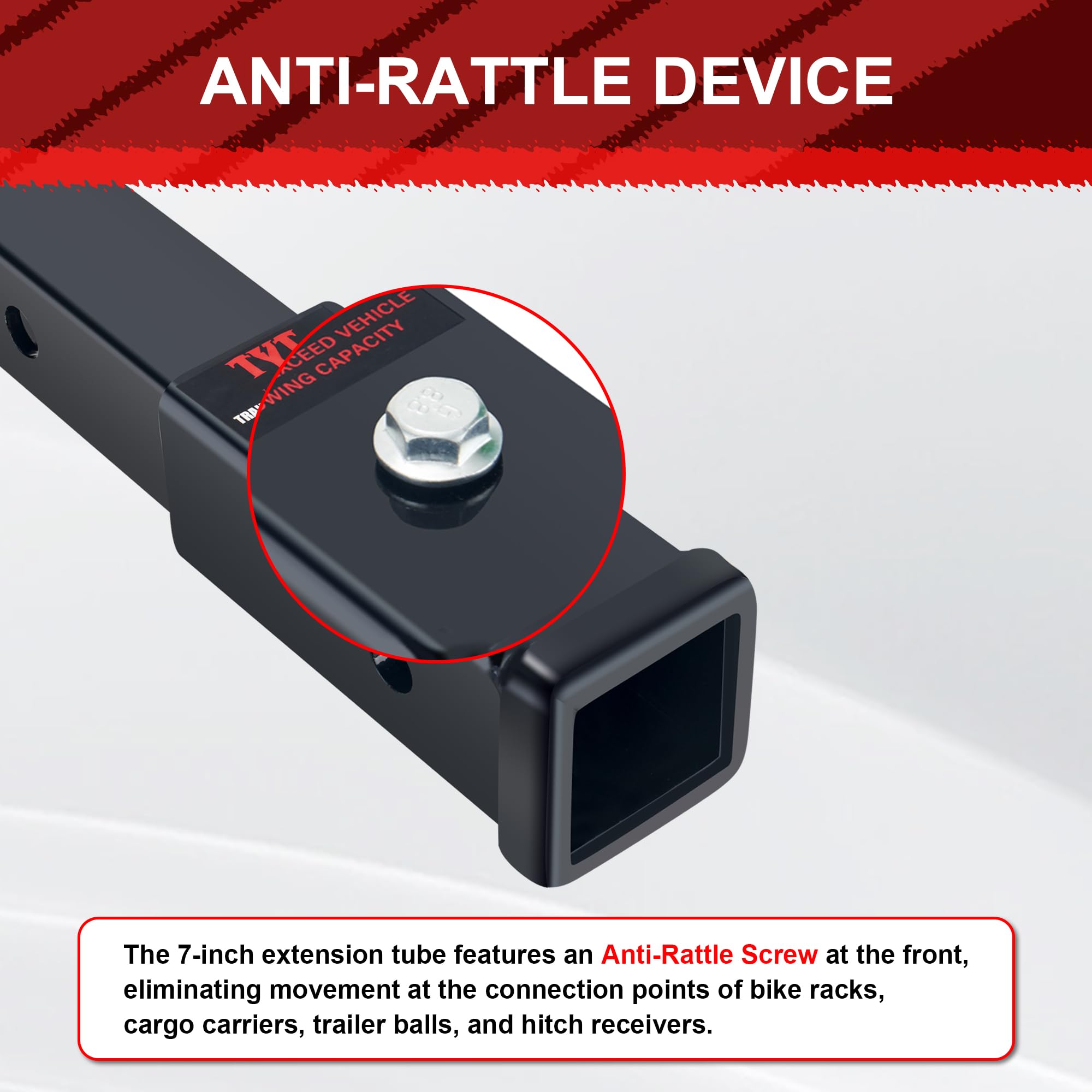 Tyt Trailer Hitch Tube Extender For 2 '' Receiver, 7 Inch Extension Length, With 5/8 Inch Pin And Clip, 5000 Lbs Gtw