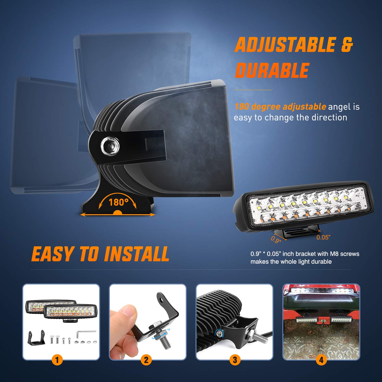 Nilight Led Pods 2Pcs 54W White/Amber 6 Inch Flood Offroad Fog Light Bar Waterproof Lighting For Tractor Boat Suv Atv Utv 4Wd Ca