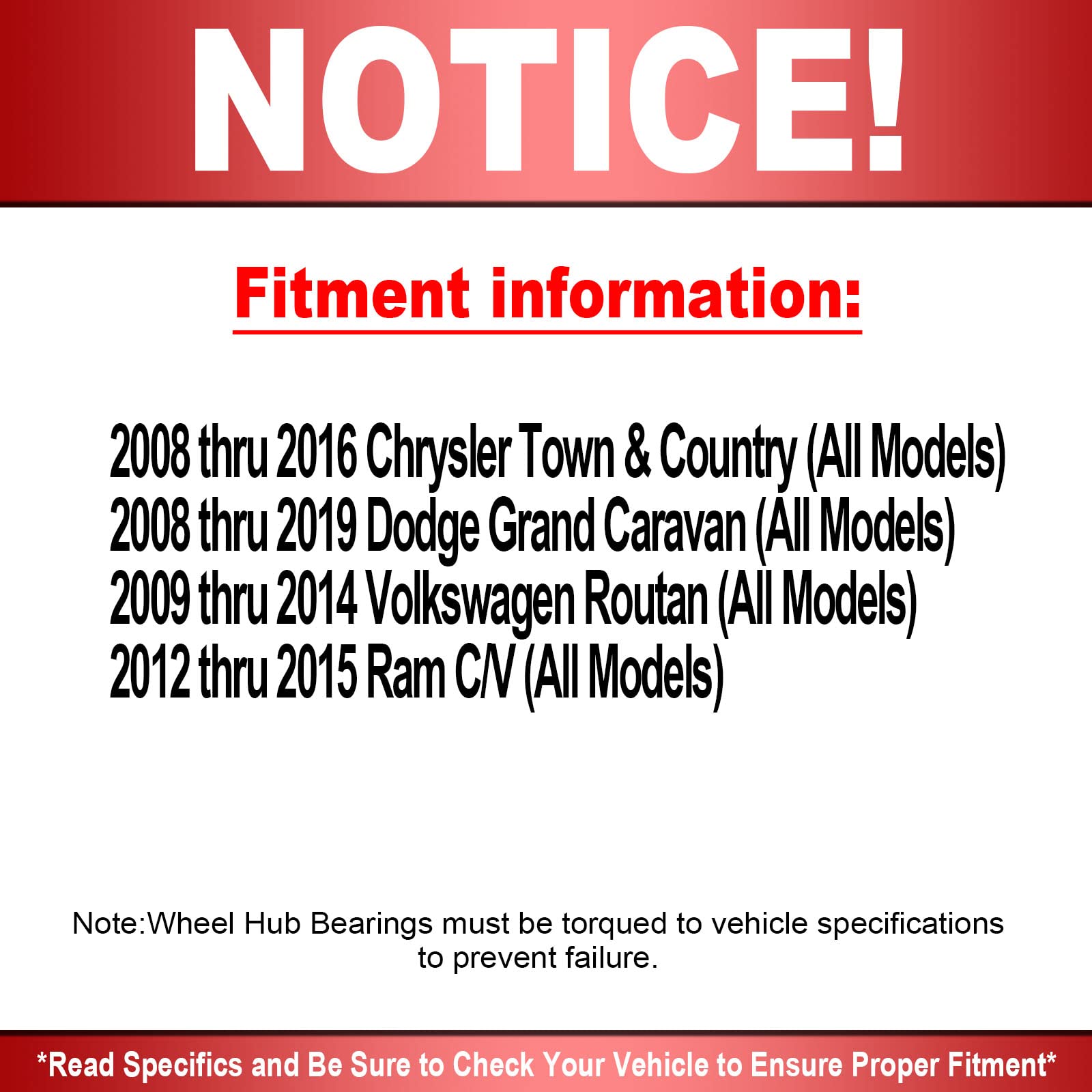 Motorbymotor 513273 Front Wheel Hub And Bearing Assembly Fits For 2008-2016 Dodge Grand Caravan, 08-16 Chrysler Town & Country,
