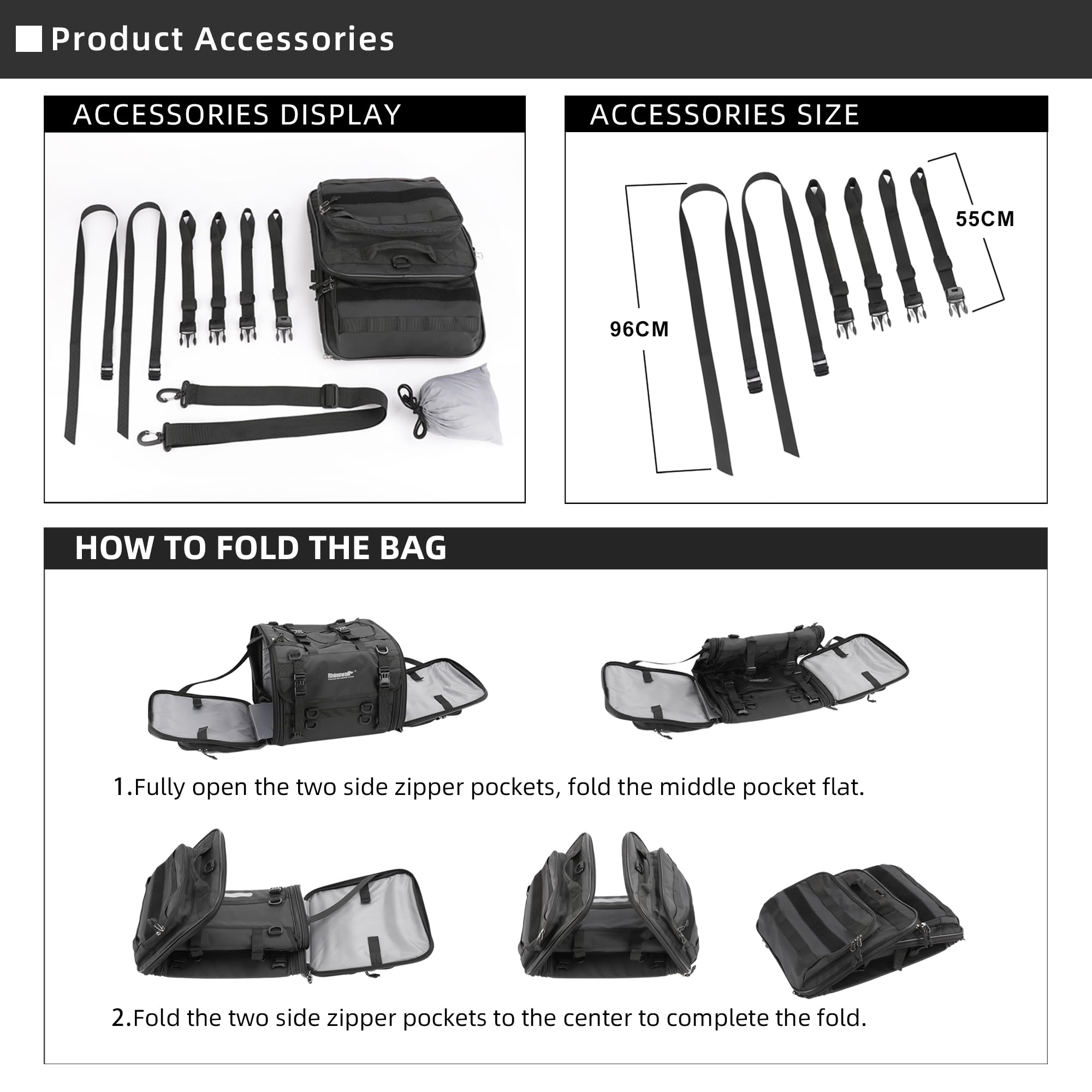 Rhinowalk Motorcycle Tail Bag Expandable Motorcycle Travel Luggage 80L Waterproof All Weather/Trunk/Rack Bag With Sissy Bar Stra