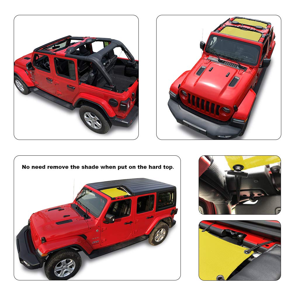 Shadeidea Sun Shade Top For Jeep Wrangler Jl Unlimited (2018-2023) 4 Door Front And Rear 2 Piece-Yellow Mesh Screen Sunshade Jlu
