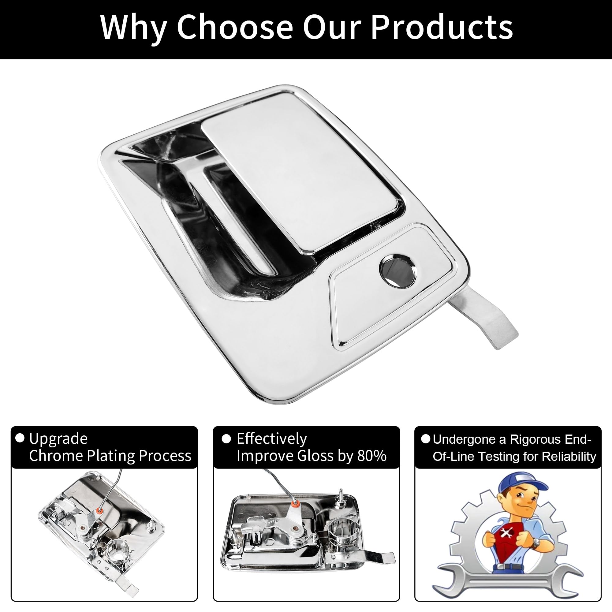 Exterior Door Handle, Compatible With 1999-2016 Ford F250 F350 F450 F550 F650 F750 Super Duty | 00-05 Ford Excursion, Chrome Fro