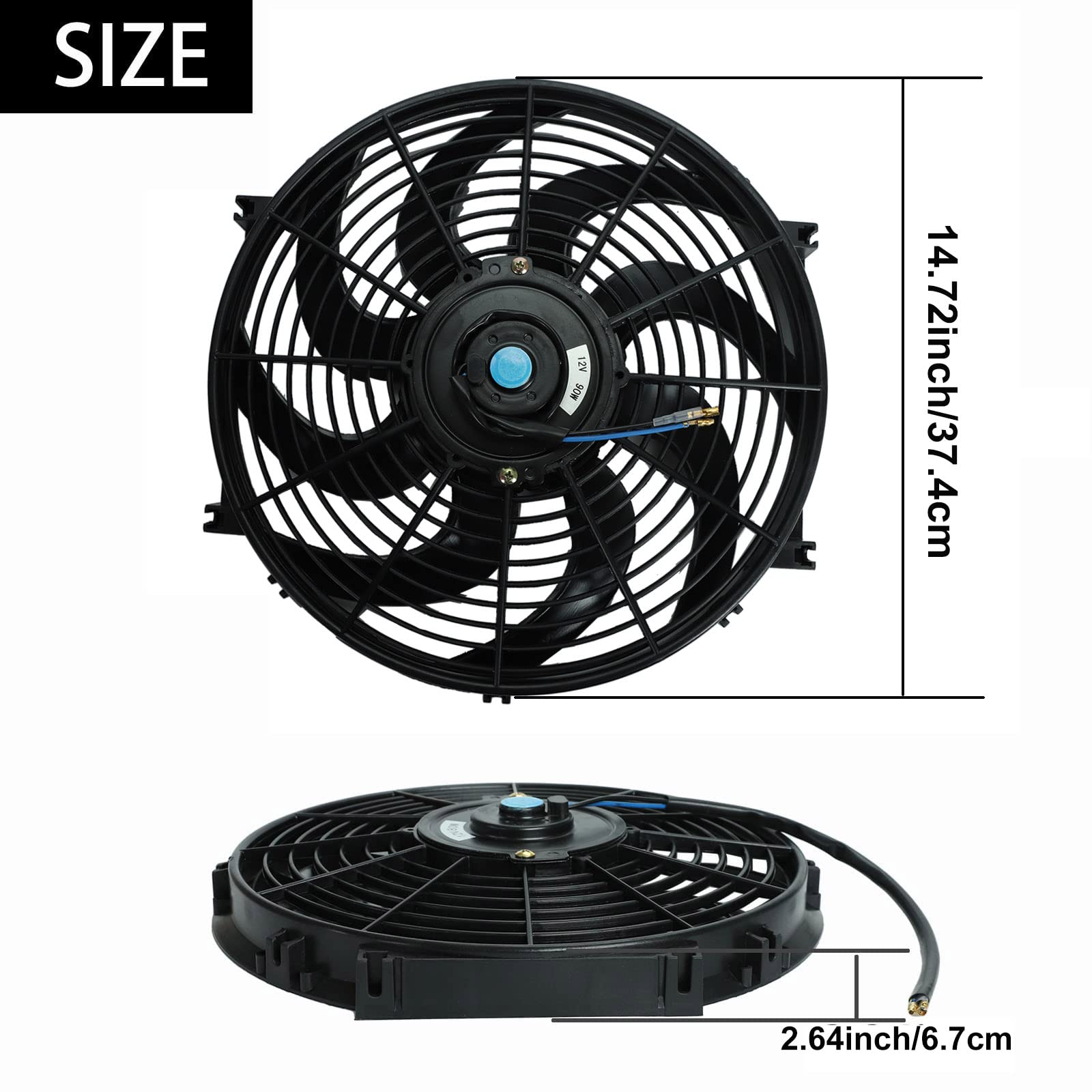 Blackhorse-Racing 14'' Universal Electric Radiator Cooling Fans + Thermostat Relay & Mount Kit