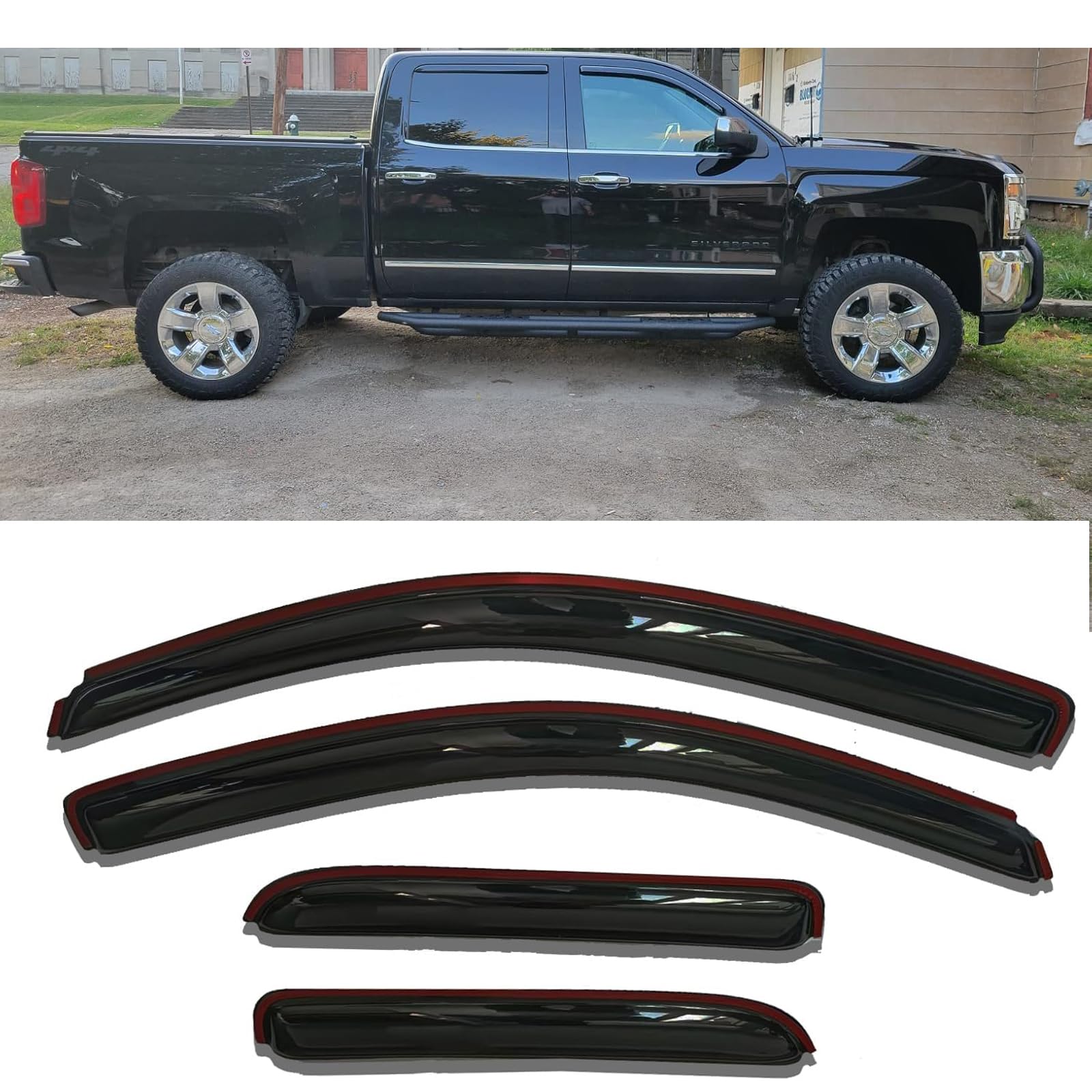 In-Channel Side Window Visors Wind Deflectors For Chevy Silverado/Gmc Sierra 1500 2500Hd 3500Hd Double/Extended Cab 2014-2018, V