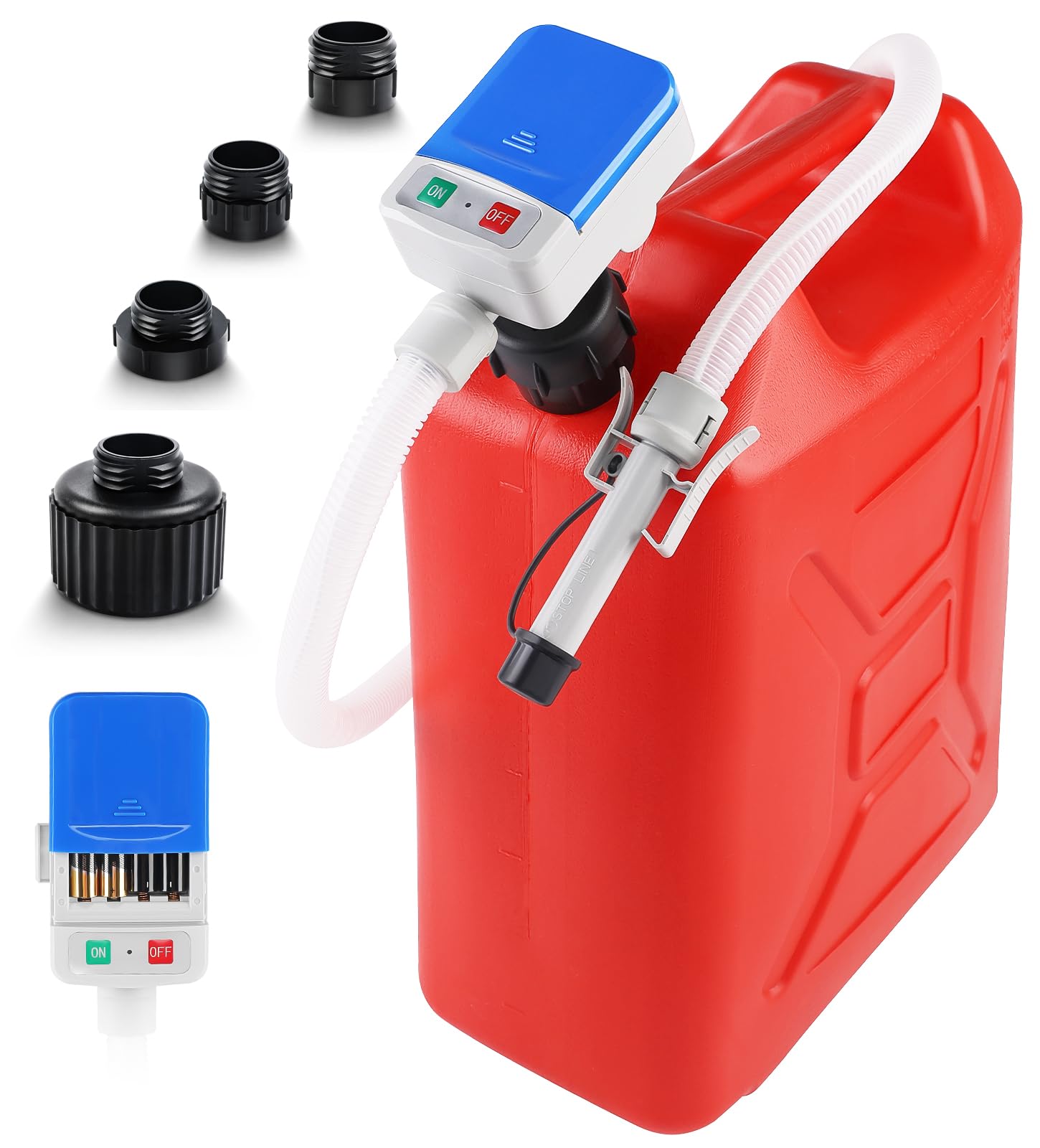 Skyjdm Fuel Transfer Pump With Auto-Stop Sensor And 4 Tank Adapter, 2.4Gpm 51'' Hose Battery-Powered Portable Liquid Pump For Ga