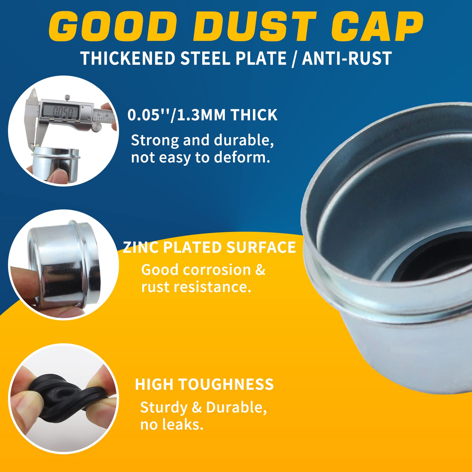 Grepspud 2Sets 1'' Trailer Axle Nut Kits 1'' Spindle Castle Nuts Set With 1'' Washers, 2.3'' Long Cotter Pins, 1.98'' Dust Caps