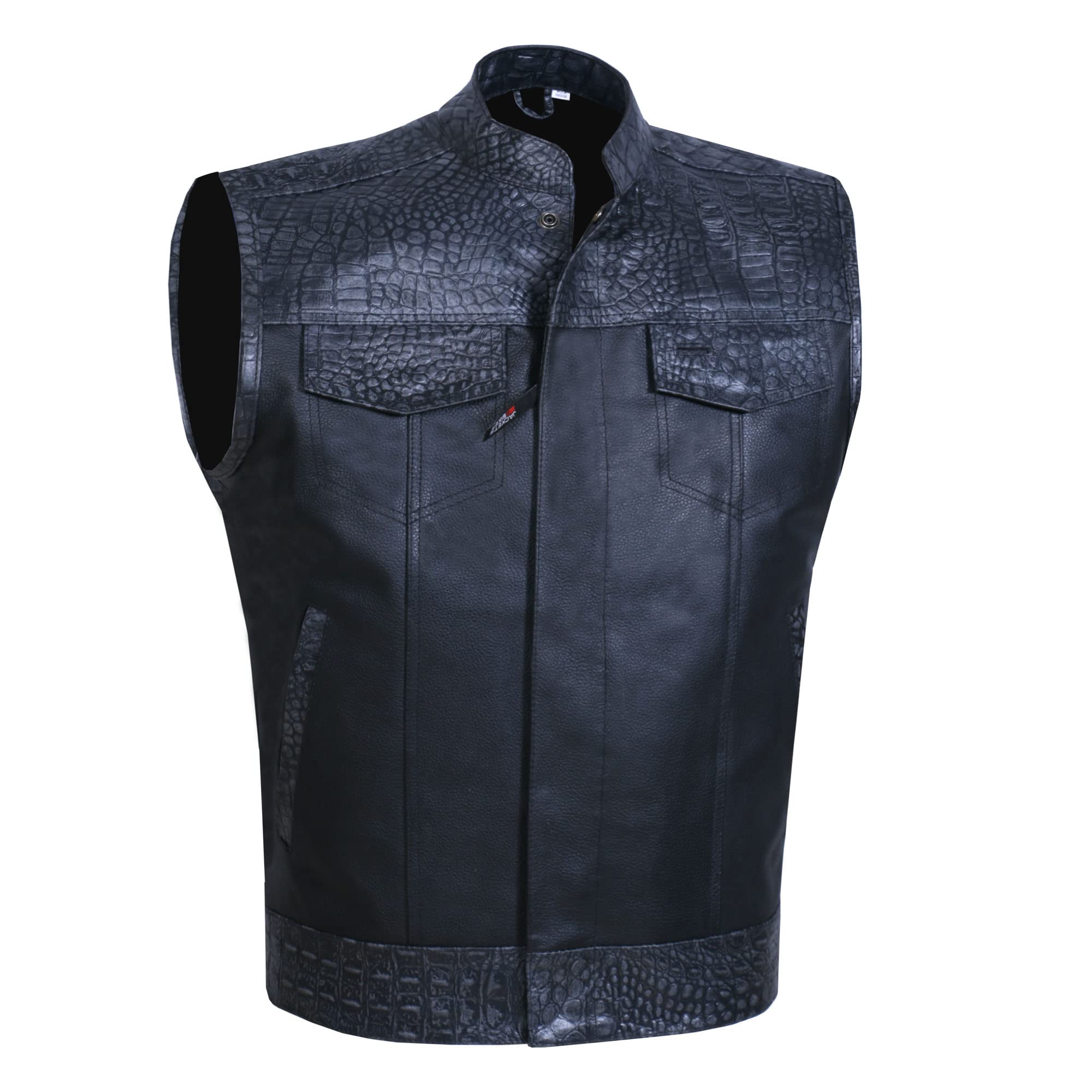 Soa Men 'S Leather Motorcycle Concealed Gun Pockets Biker Club Vest W/Armor Crocodile Black Xl