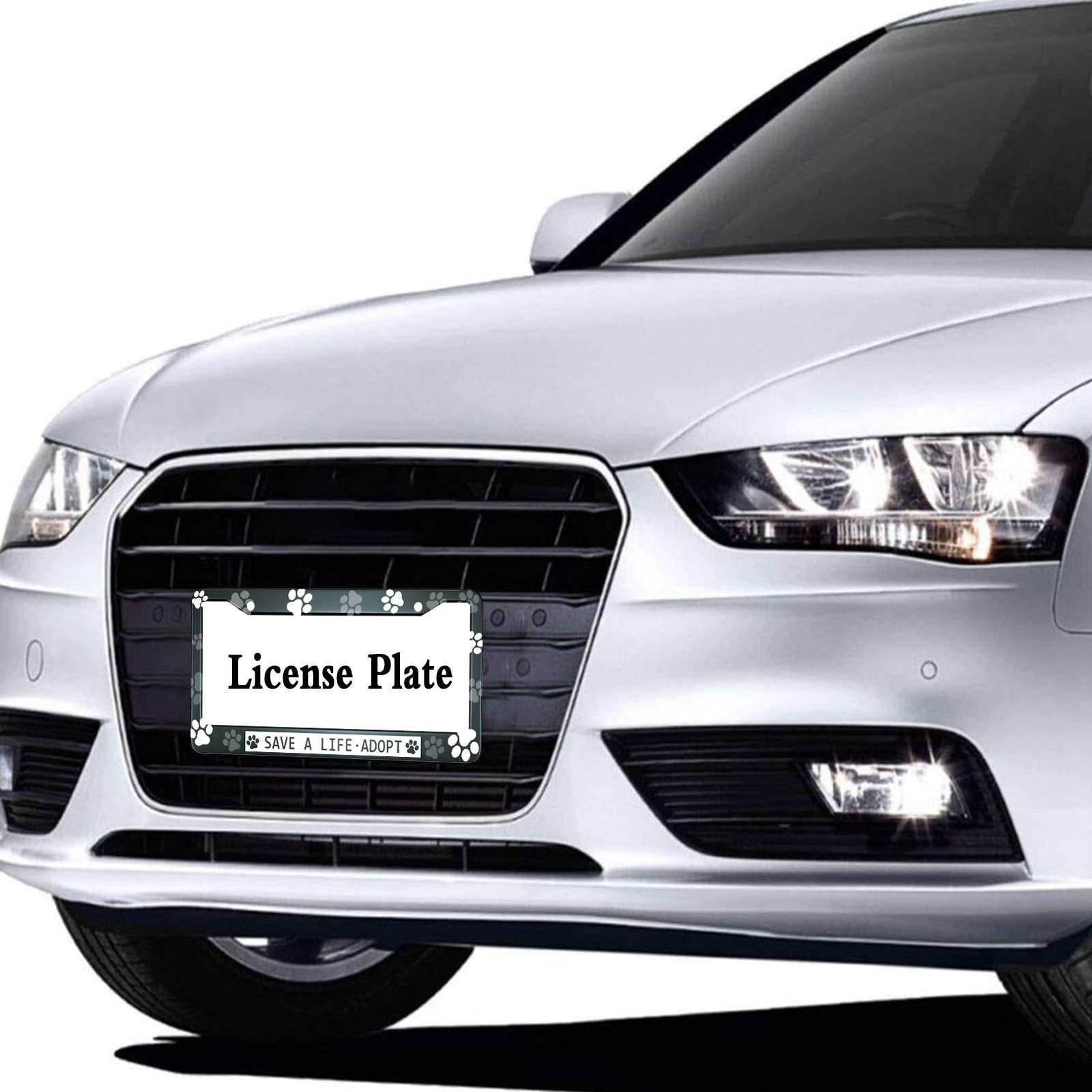 HOSNYE Save A Life Adopt License Plate Frame Blank Paw Print Dog Cat Metal License Plate Cover Front Plates Frames Car Tag Frame