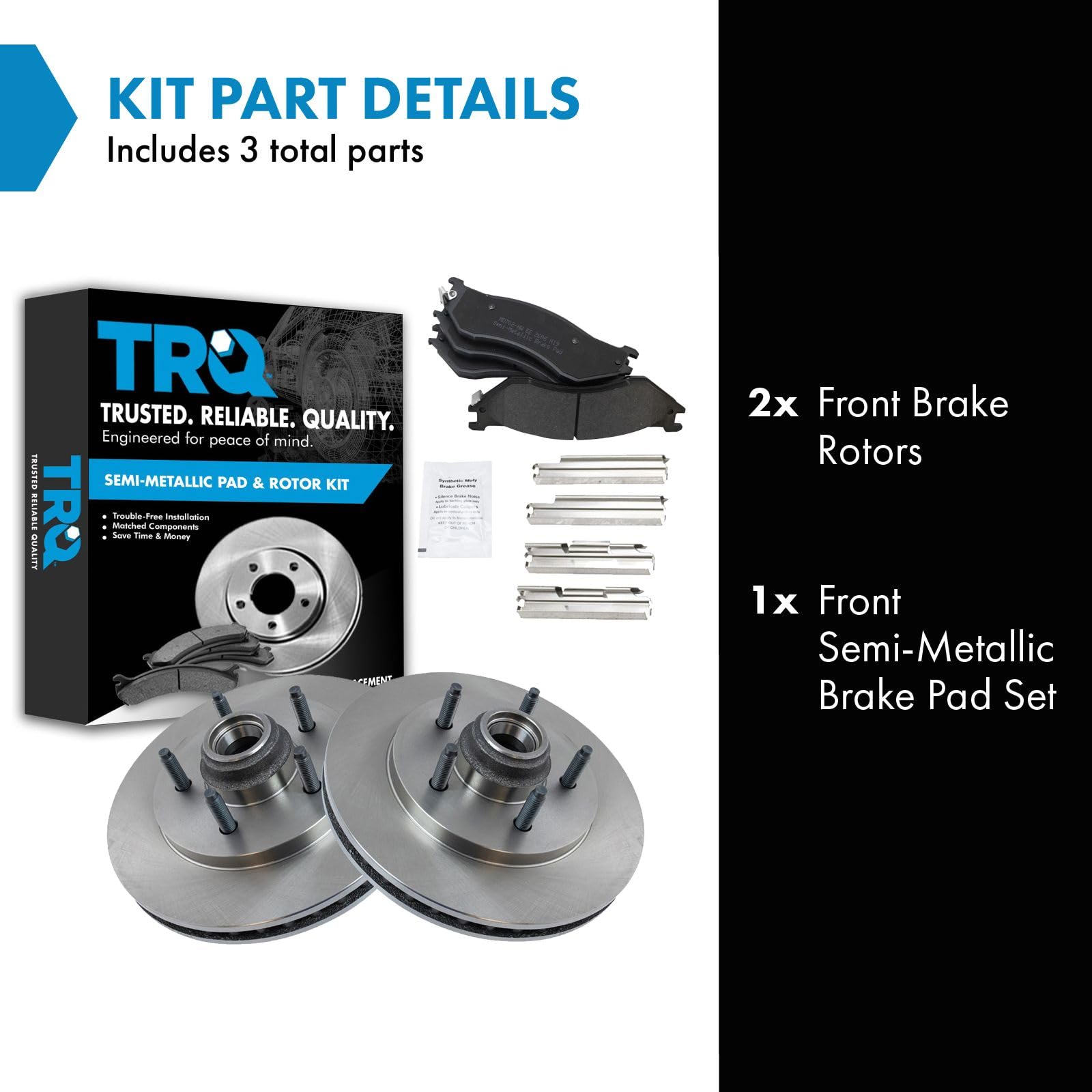 Trq Front Brake Pad & Rotor Kit Brake Pads Brake Rotor Semi-Metallic Compatible With 1999-2002 Ford Expedition 1998-2002 Lincoln