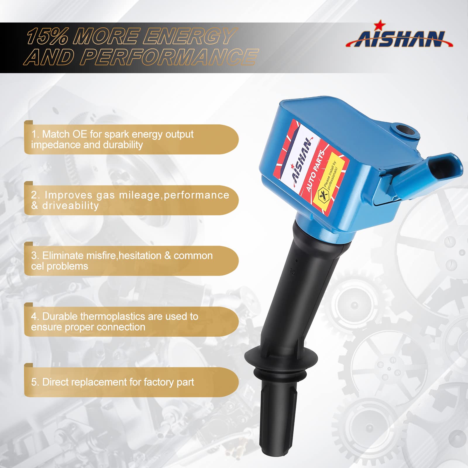 Aishan Set Of 4 Ignition Coil Pack Compatible With Chevy Equinox Malibu Volt 1.5L L4, Buick Encore 1.4L L4,Gmc Terrain 1.5L L4 |