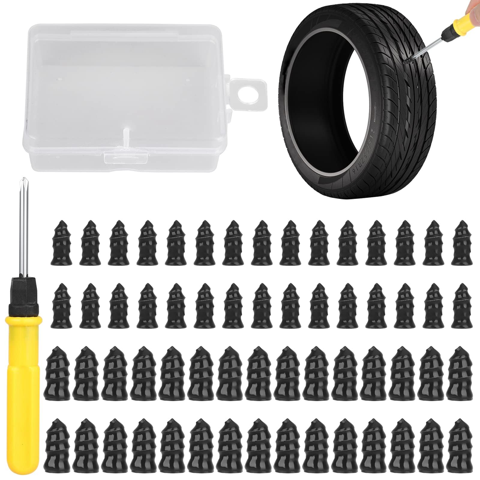 Linkstyle 60Pcs Tire Plug Kit, Tire Repair Rubber Nails, Vacuum Tyre Repair Screws Fast Repair Kits, For Car Motorcycle Truck At