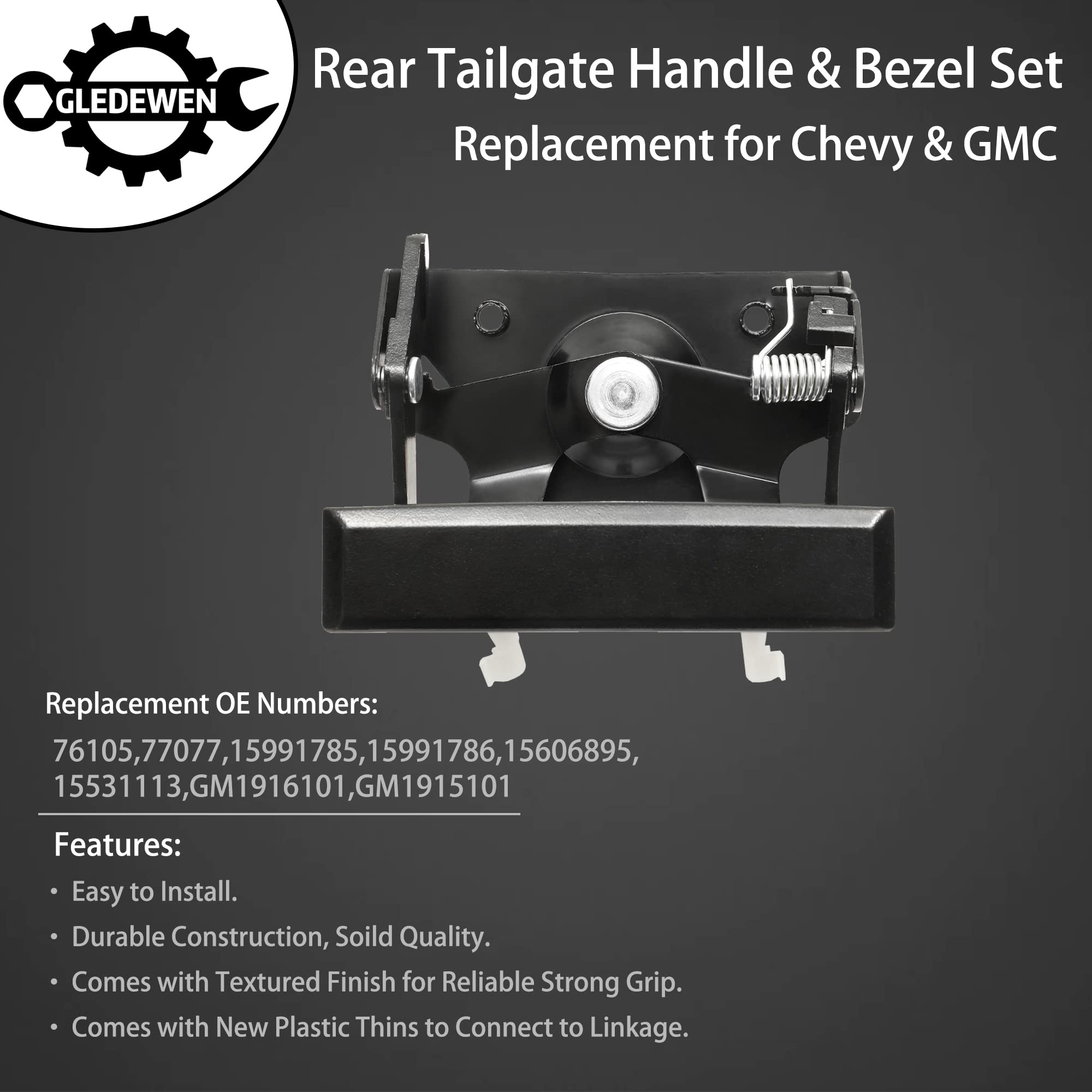 Tailgate Handle Set, All Metal Latch & Plastic Bezel, Exterior Rear, Compatible With 1988-2002 Chevy Gmc C1500 C2500 C3500 K1500 K2500 K3500 Pickup Truck Replace# 76105 77077 15991785 15991786