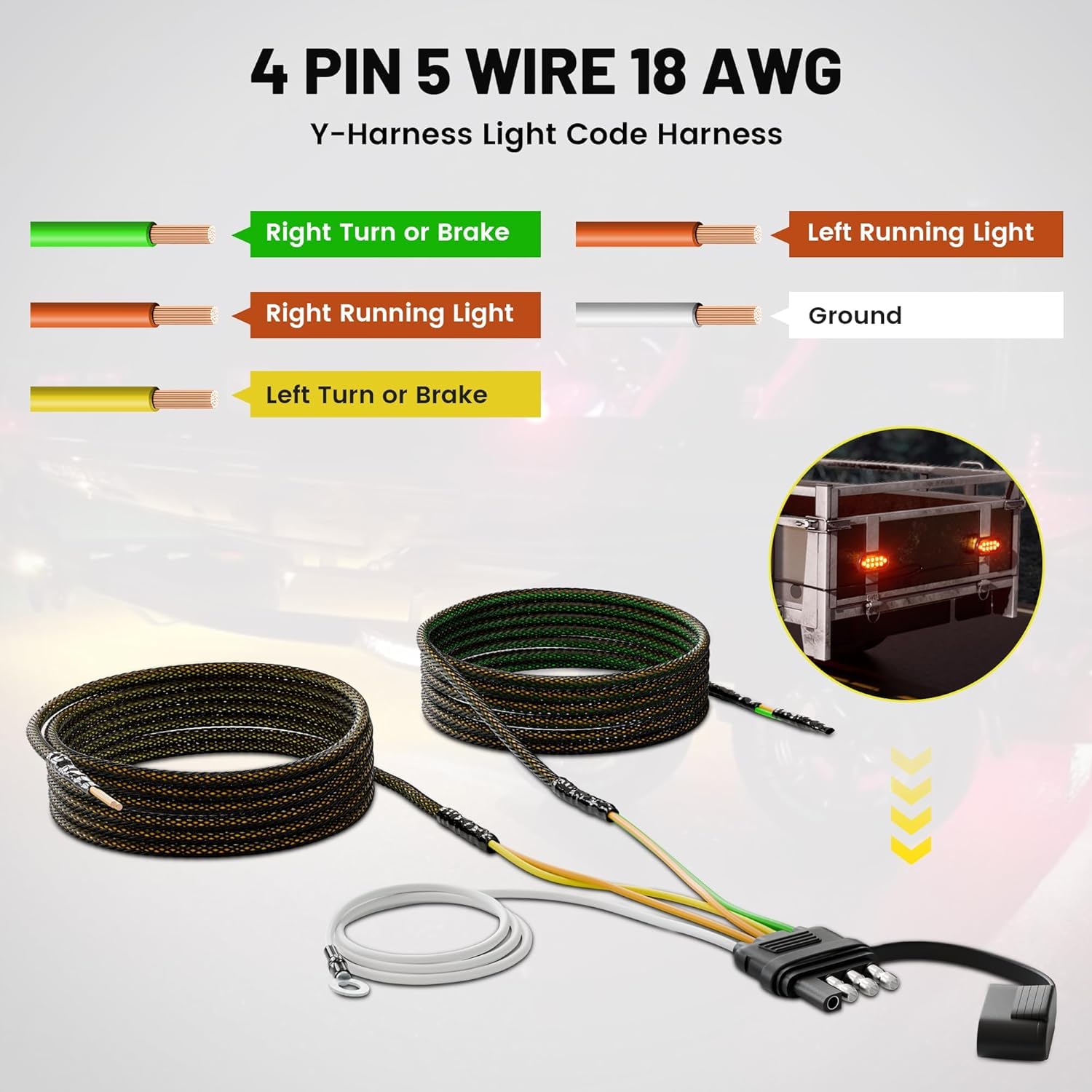 Oyviny 4 Pin 5 Wire Trailer Wiring Harness 22Ft For Rewiring Both-Side Taillights, Pure Copper Wishbond Trailer Light Kit 4 Way