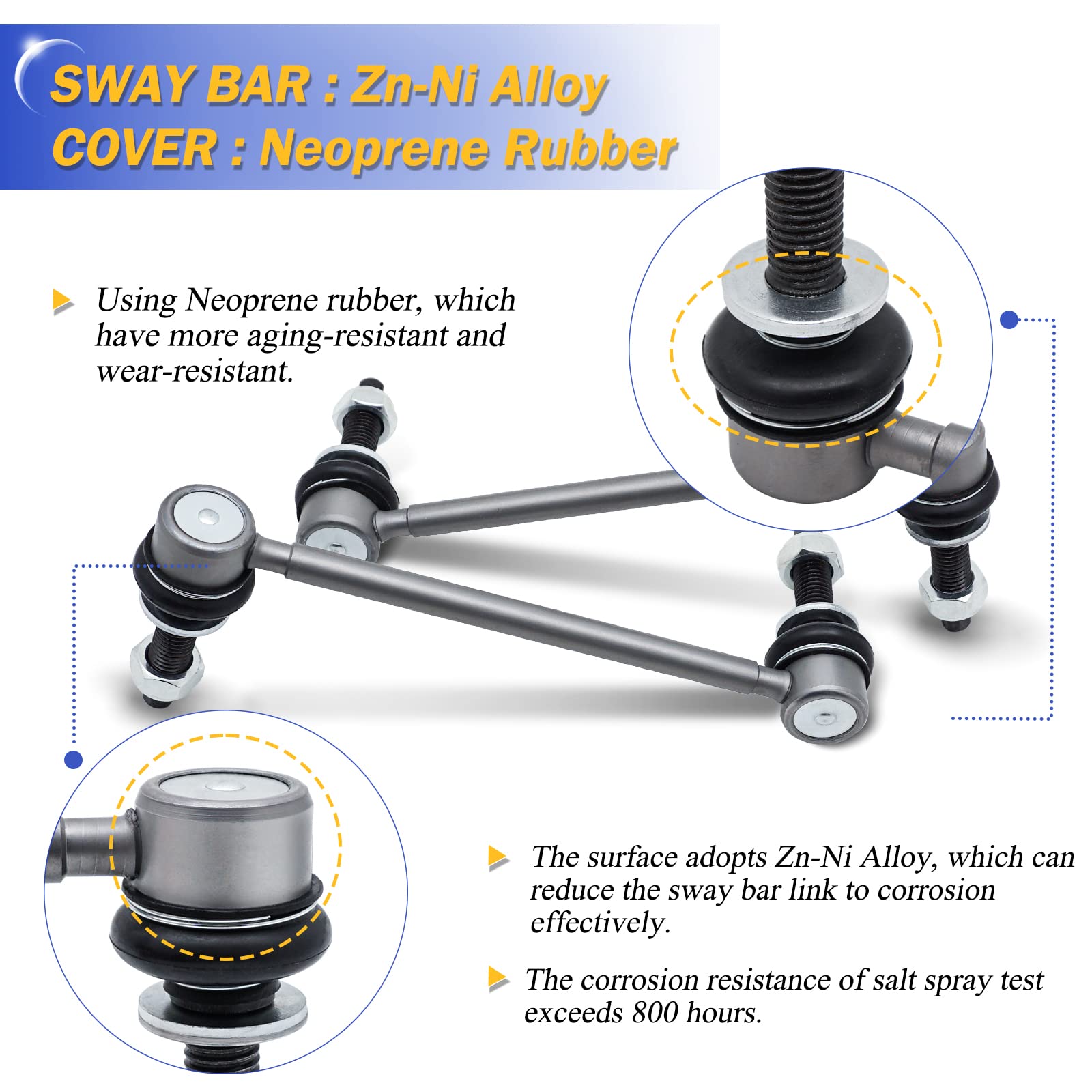 Zinc-Nickel Alloy Stabilizer Sway Bar Links For 2005-2019 Chrysler 300 Dodge Challenger Charger Magnum Rwd K80822 K80823