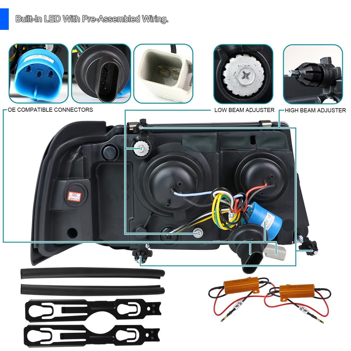 Spec-D Tuning Led Light Bar Black Housing Clear Lens Projector Headlights W/Led Signal Compatible With 2001-2011 Ford Ranger Lef