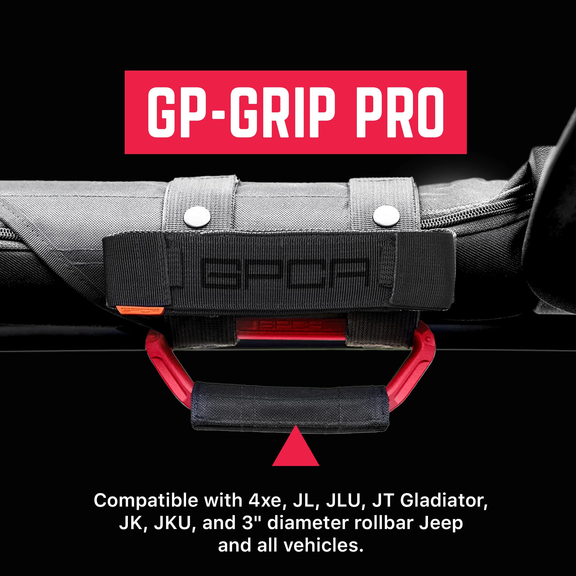GPCA - GP Grip PRO, Foldable Patented Aluminum Metal Grab Handles for Wrangler 4xe, JL, JT, JK, Sport, Sahara, Rubicon and Gladi