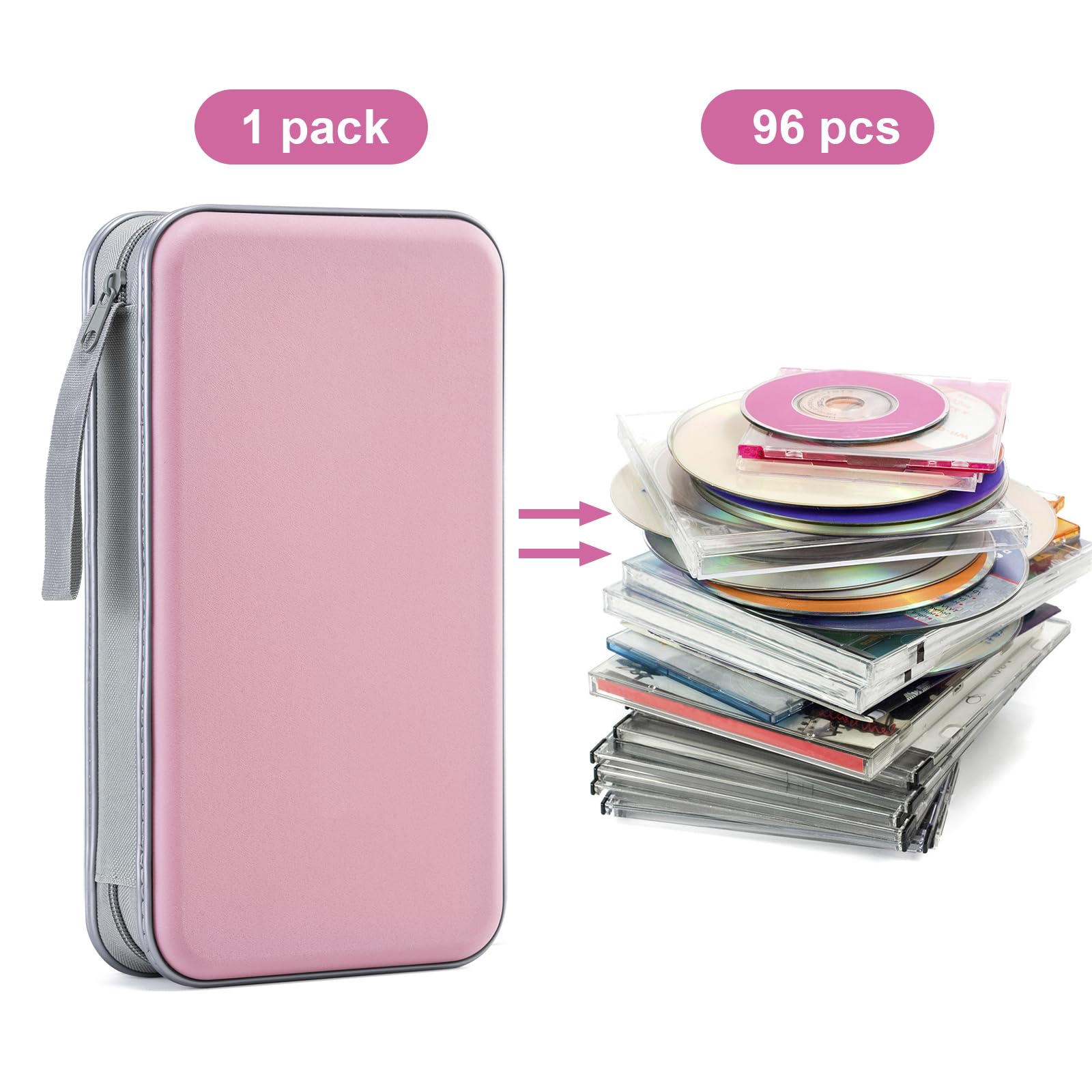 Liovode Dvd Case, 96 Capacity Cd Case Portable Cd Case Holder Storage Hard Plastic Dvd Cd Wallet Holder Organizer For Car (Light