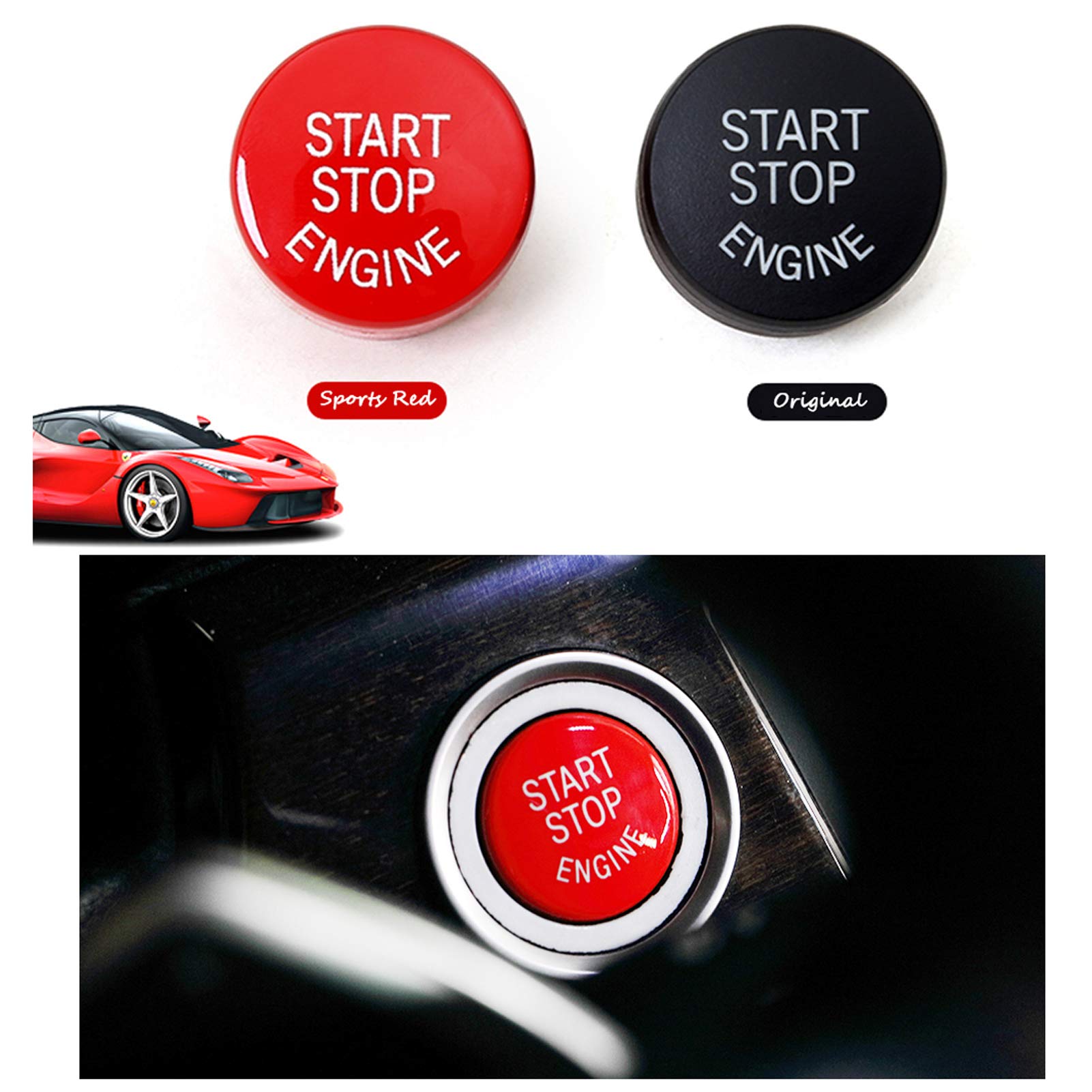 Jaronx Sports Red Start Stop Button Compatible with BMW (1 3 5 6 X1 X3 X5 X6 Series,E81 E90 E91 E60 E63 E84 E83 E70 E71),Engine