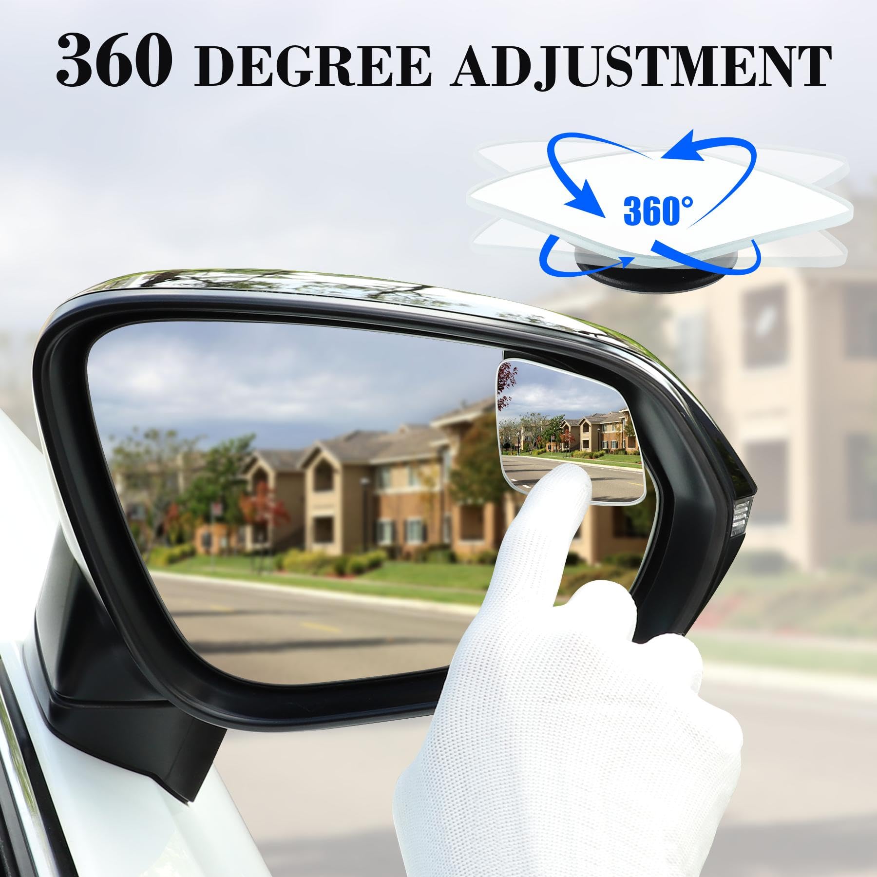 Livtee Blind Spot Mirror,Rhombus Shaped Hd Glass Frameless Convex Rear View Mirror With Wide Angle Adjustable Stick For Cars Suv