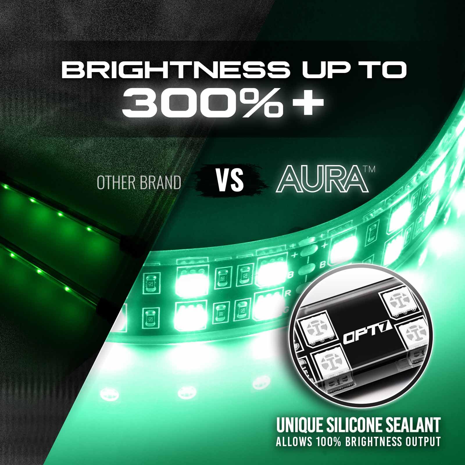 OPT7 Aura LED Strip Kit - 4pc Double Row, Smart Color, Soundsync, RGB, Door Assist, AURA-INTERIOR Model