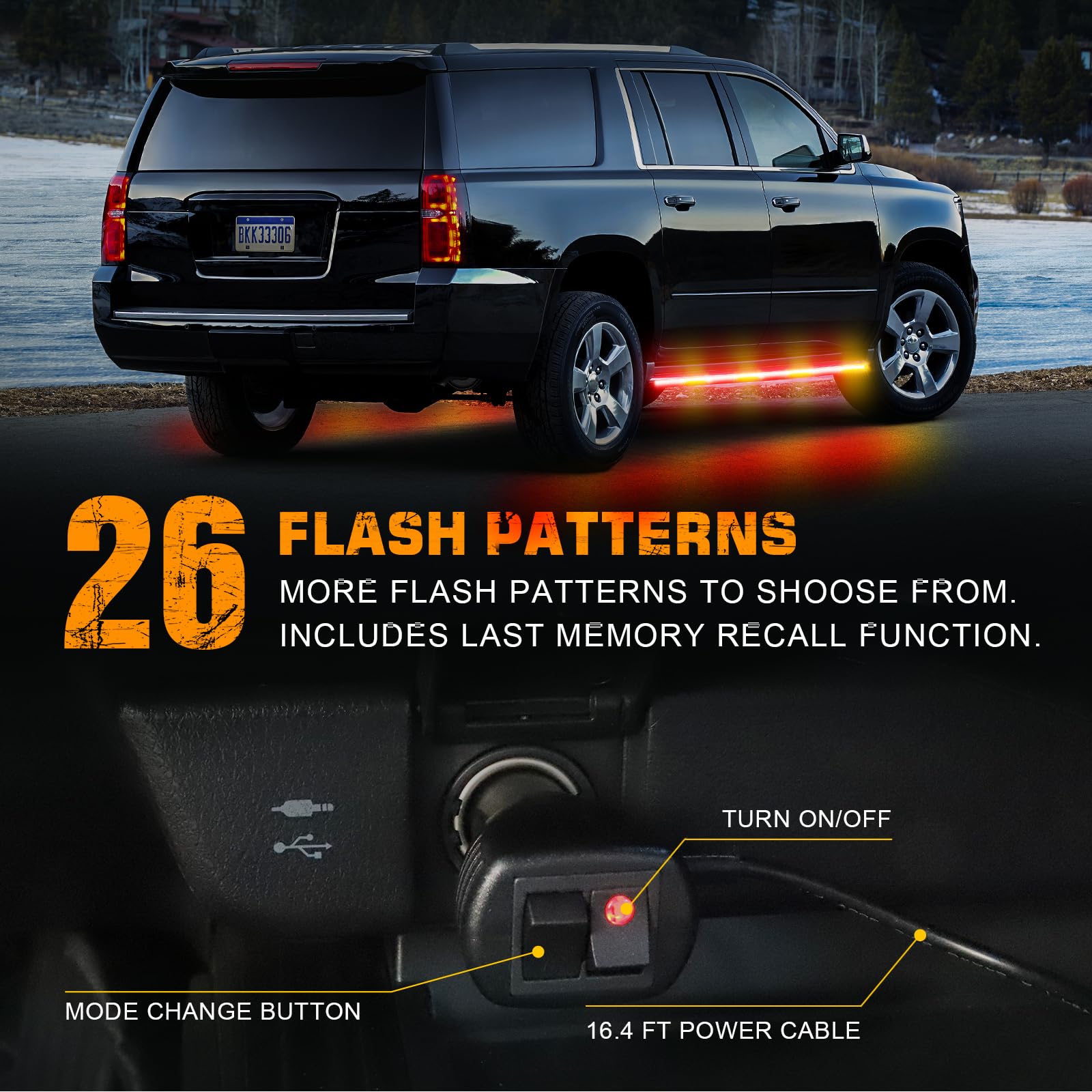 Xridonsen 2Pcs 70 Inch Truck Amber Red Emergency Lights Strip 864 Led Running Board Strobe Lights Bar Firefighter Lights Flashin