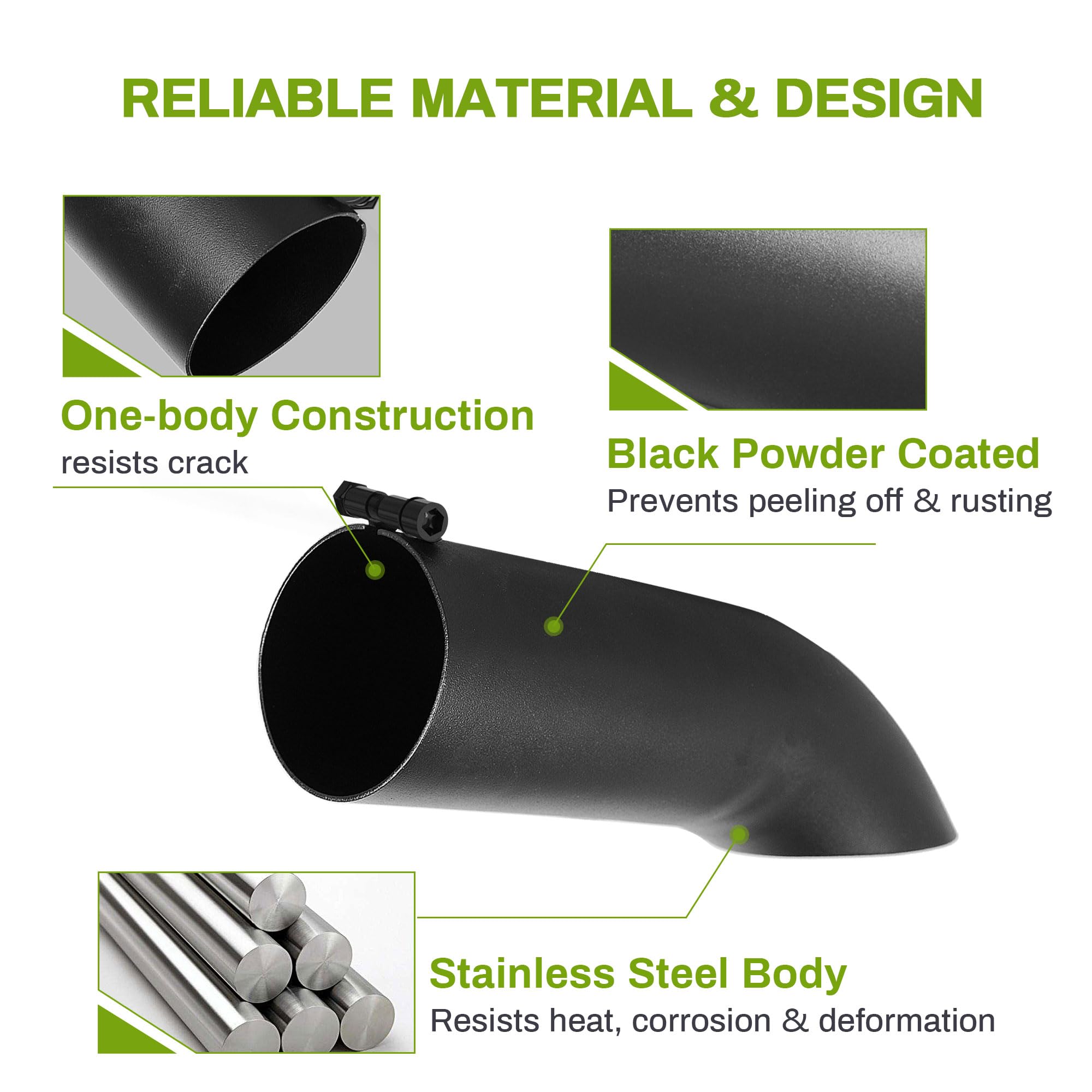 AUTOSAVER88 3 Inch Black Exhaust Tip, 3' Inlet 3' Outlet 12' Long Powder Coated Finish Stainless Steel Turndown Diesel Exhaust Tail Tip for 3-inch Outside Diameter Tailpipe, Turn Down Design, Bolt On