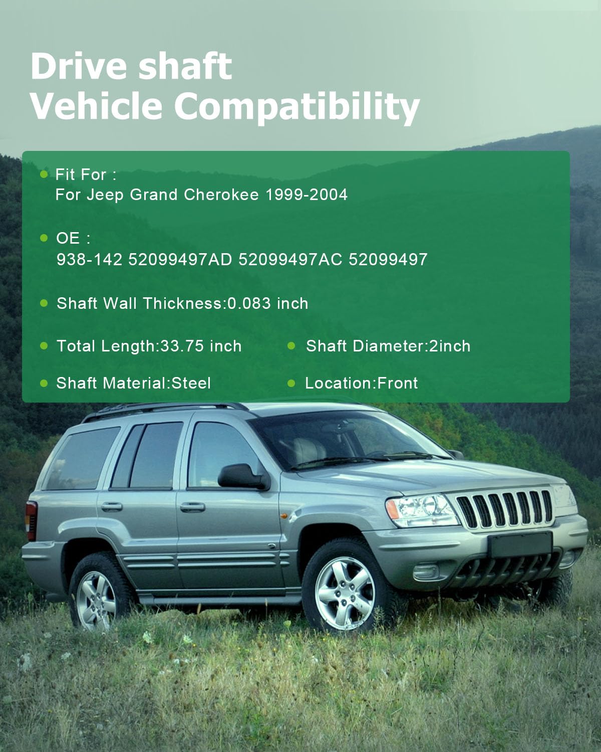 Scitoo 33.75'' Front Drive Shaft Assembly Propeller Shaft Compatible For Jeep Grand Cherokee 4.7L 1999-2004 938-142 52099497Ad 5