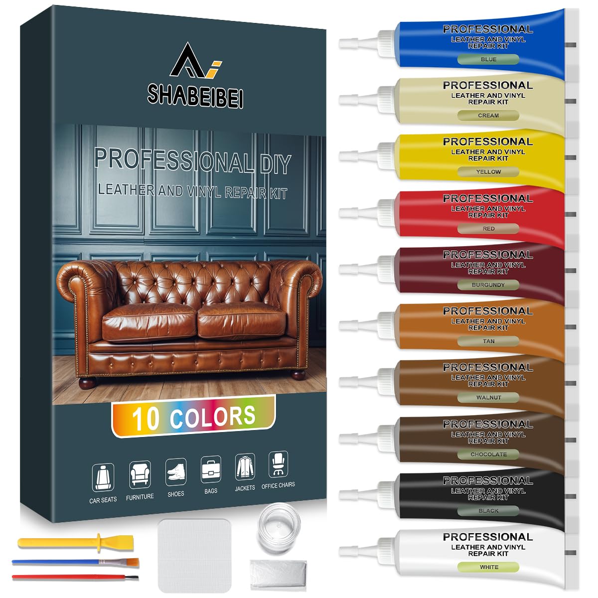SHABEIBEI Leather Repair Kit for Furniture, Leather Couch Repair Kit for Sofa, Jacket, Car Seats and Purse with Super Easy Instr