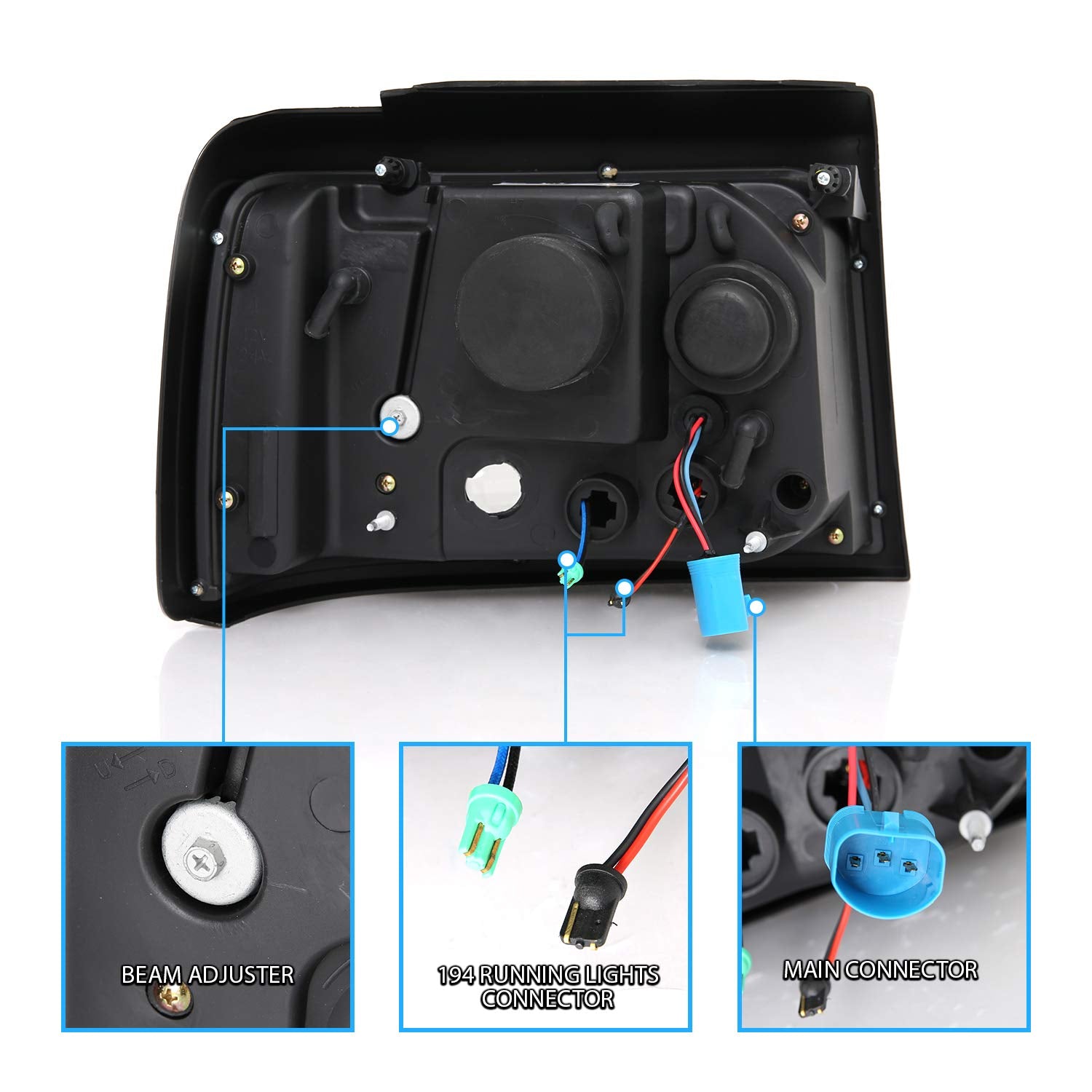 Amerilite Led Halo Bar Projector Replacement Halogen Car Headlights Set For Ford F-150/F250/F350/Bronco - Passenger Right And Dr