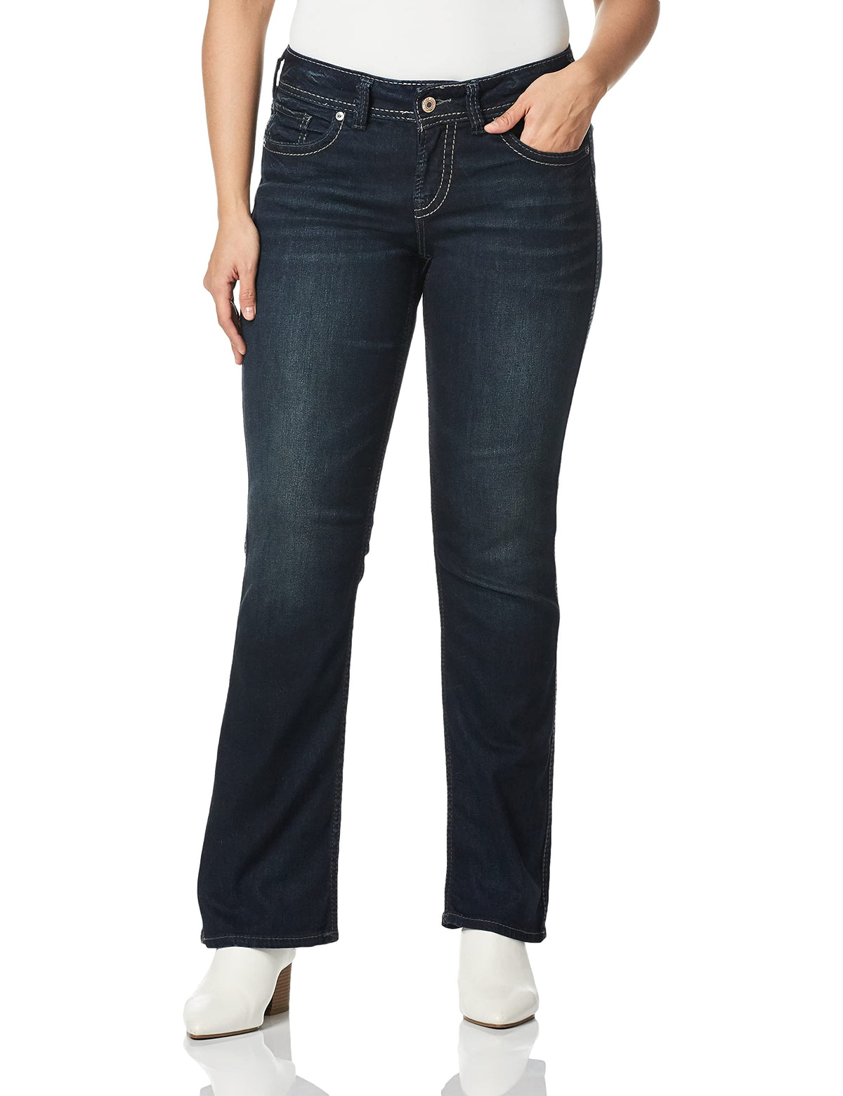 Silver Jeans Co Womens Suki Mid Rise Slim Bootcut Jeans, Grey Dark Indigo Rinse, 33W X 33L