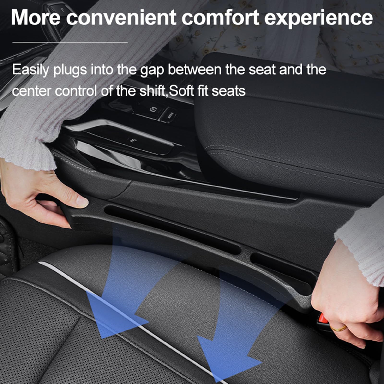 ZELONUUS Car Seat Side Gap Filler 2 Pack, Drop Stop Car Seat Gap Filler With Seat Belt Holes, Car Organizer Inserts Storage Box