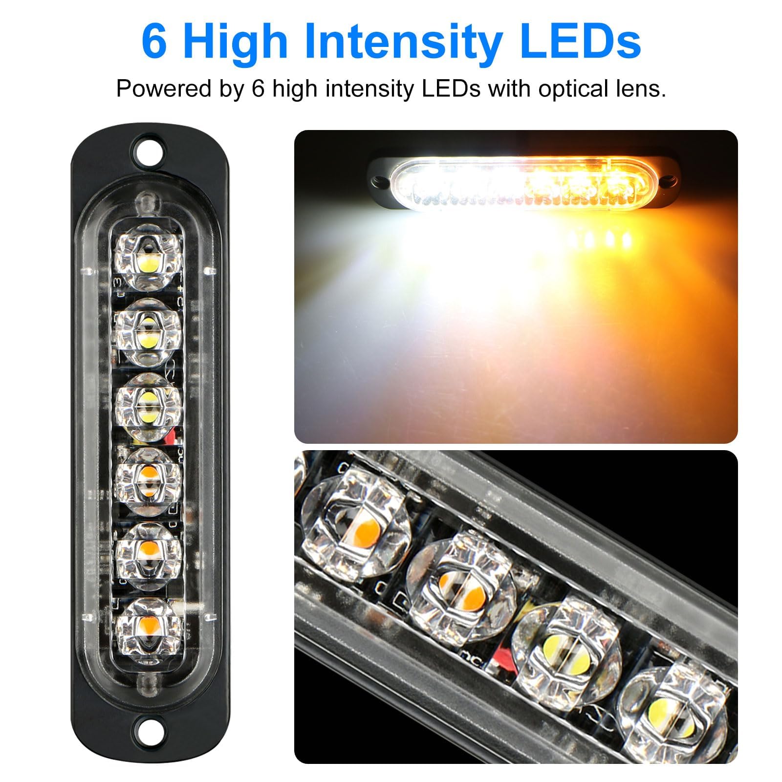 Eeekit 10 Pack Led Emergency Strobe Lights, 6 Led Amber White Strobe Warning Emergency Flashing Lights Surface Mount Caution Con
