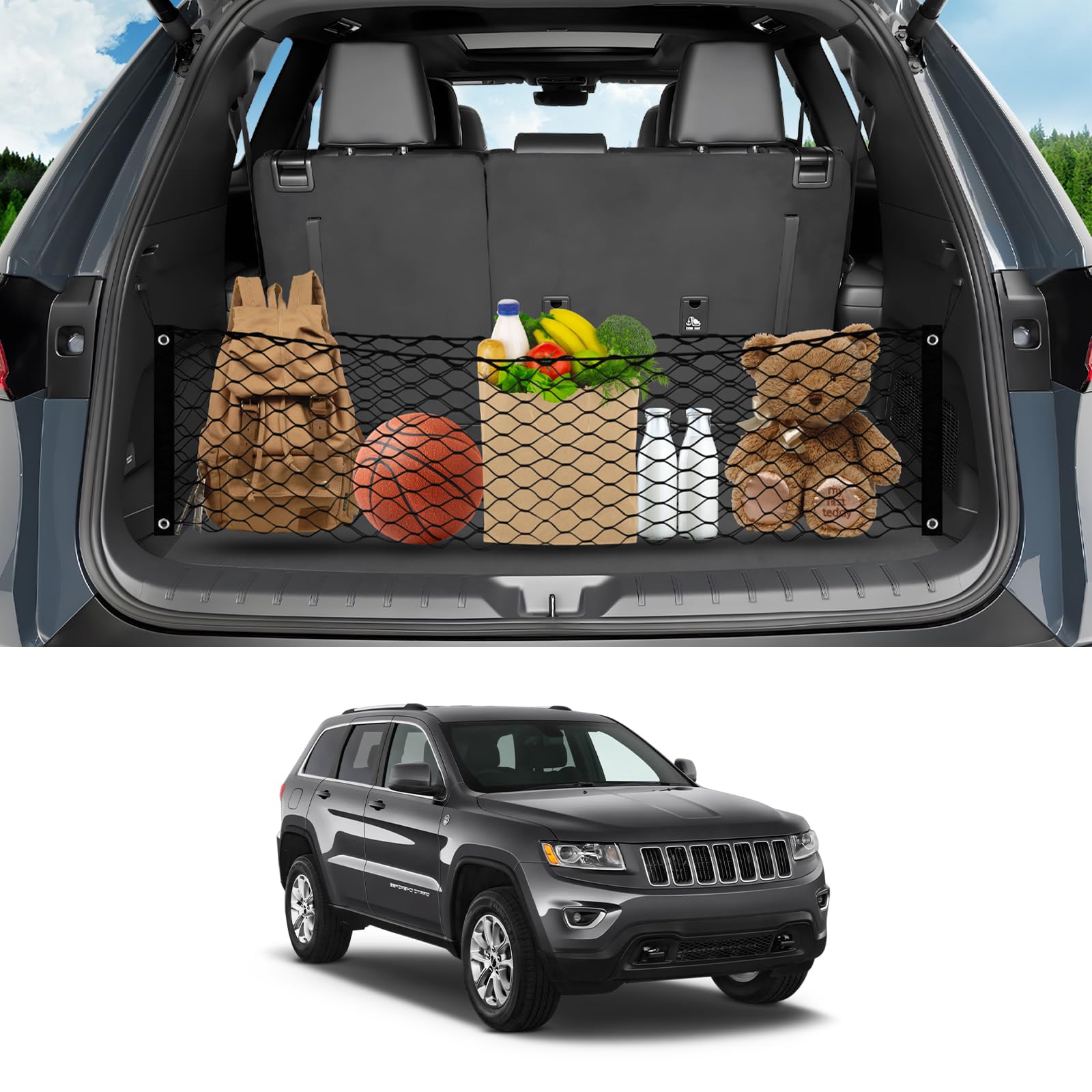 Karltys Envelope Style Cargo Net For 2011-2020 2021 Jeep Grand Cherokee, Elastic Rear Trunk Mesh Cargo Net For Grand Cherokee He