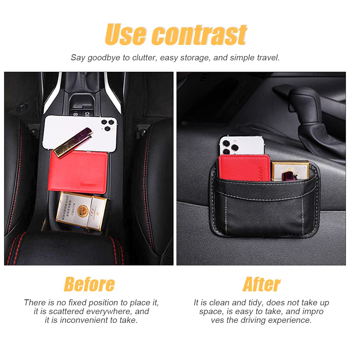 Moly Magnolia Car Seat Side Pocket Organizer, American Flag Pu Leather Storage Bag, Pen Phone Holder Tray Pouch Seat Gap Filler,