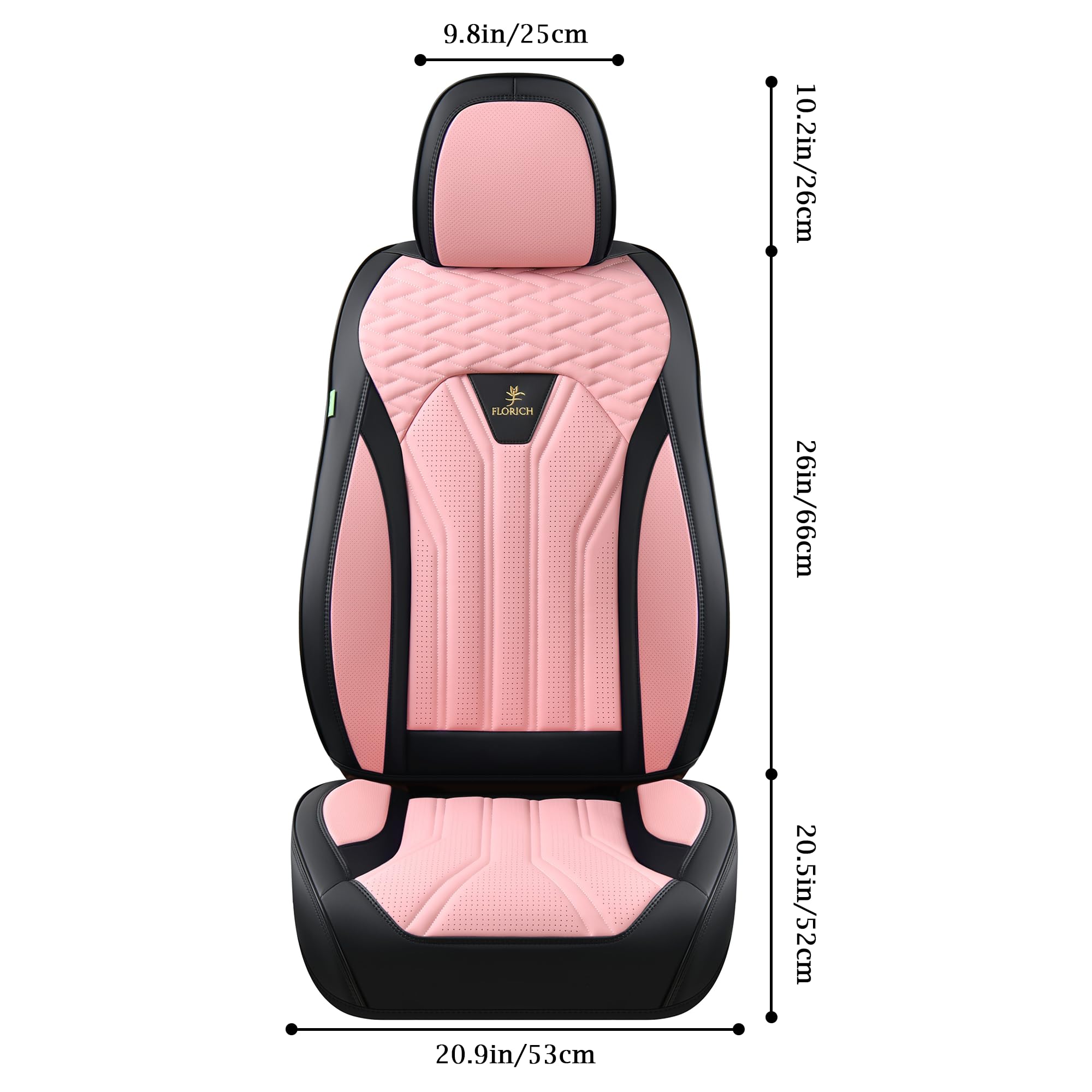 Florich Automotive Front Seat Covers For Cars, Waterproof Pink & Black Seat Covers, Leather Car Seat Covers 2 Pack, Universal Se