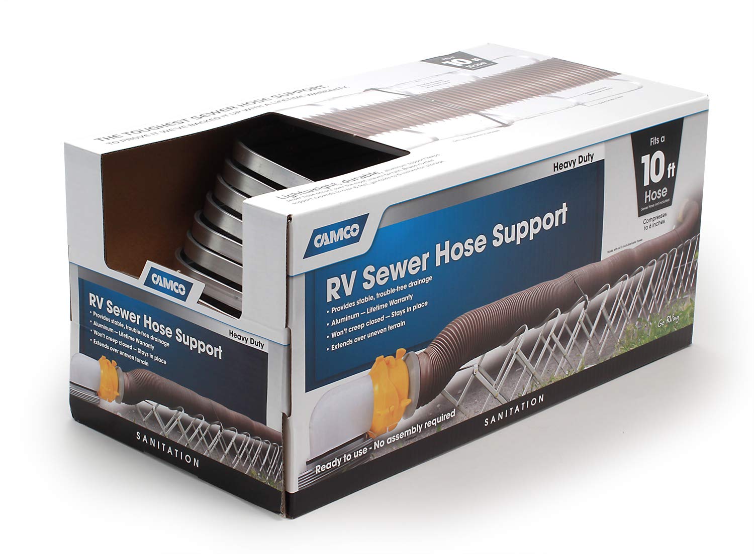 Camco 10-Ft Camper/Rv Sewer Hose Support - Features Lightweight Durable Aluminum Design - Includes Strap Kit - Easily Folds For