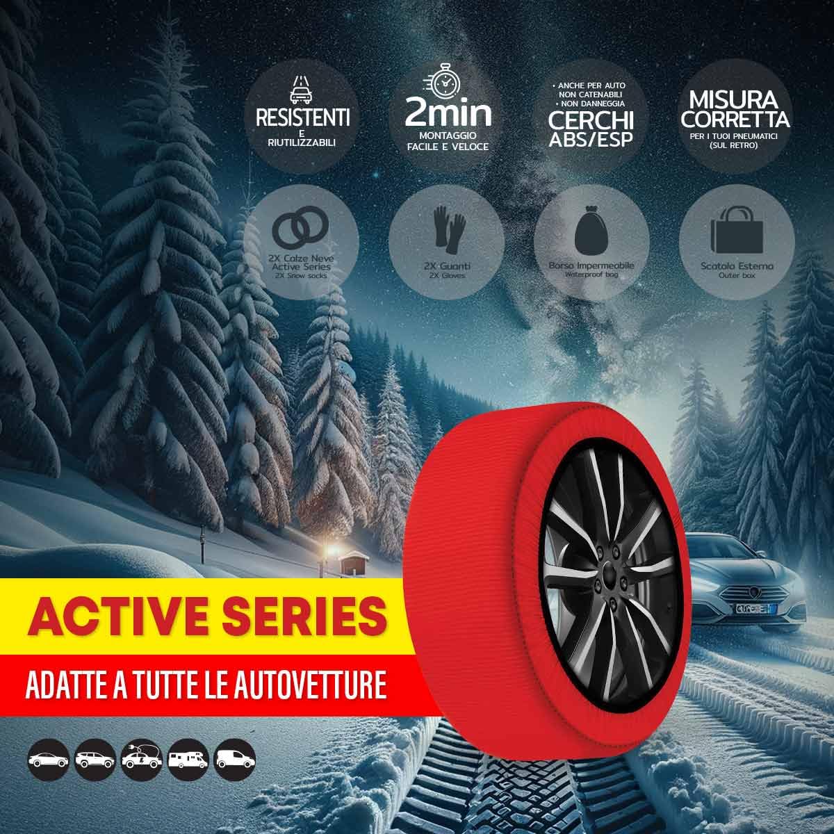 Carall Snow Socks For Car, Red Color, Size M, Textile Snow Chains, Easy Assembly In 2 Minutes, Approved En 16662-1 (Red, M)