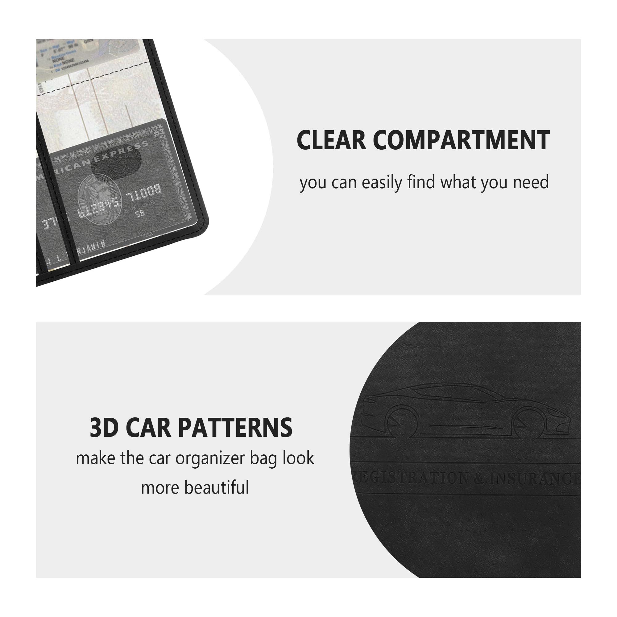 Car Registration and Insurance Holder,PU Leather Car Glove Box Organizer Car Document Holder for ID,Driver's License (Black)