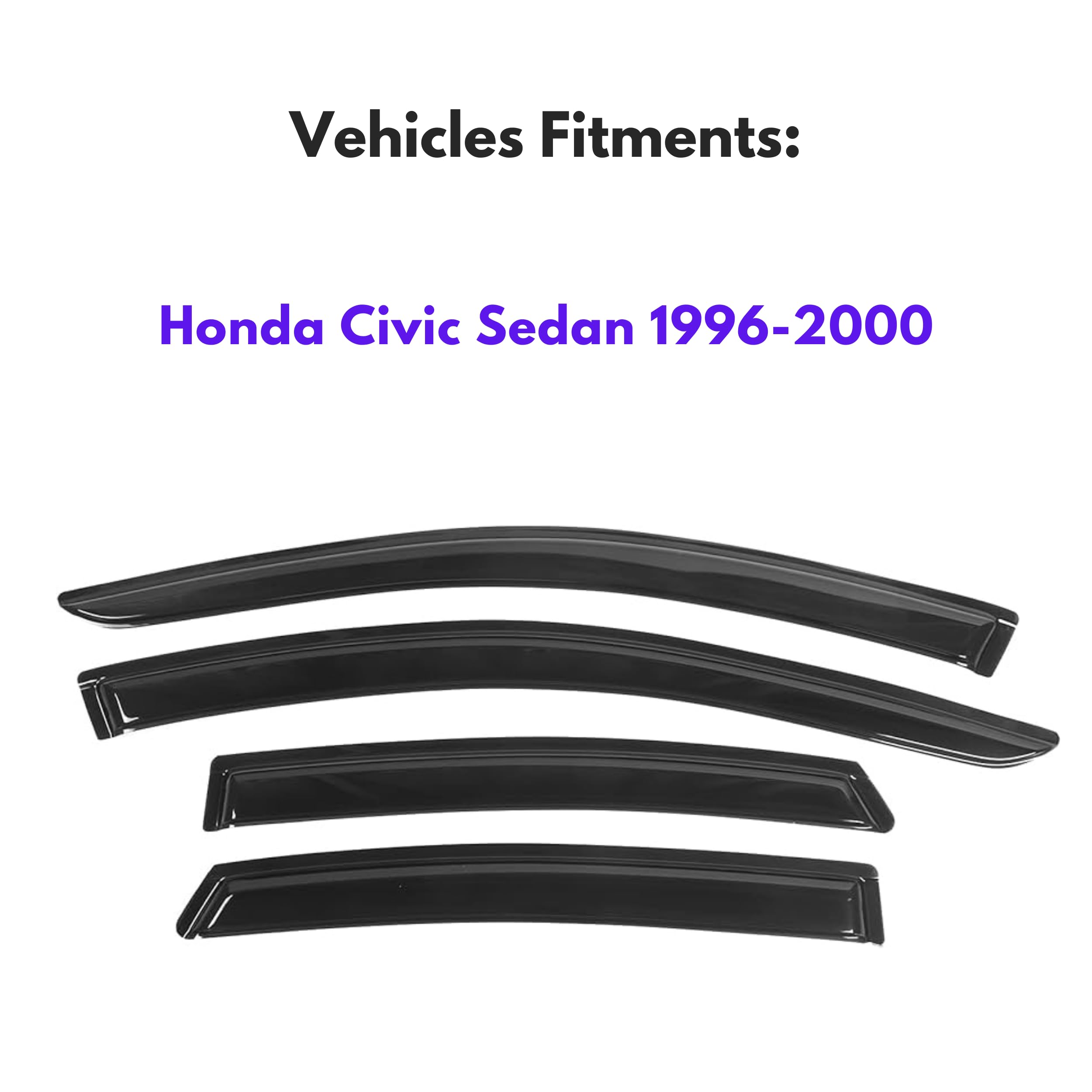 Ig Window Visor For Honda Civic Sedan 1996-2000, Rain Guard Tape-On Extra Durable Sun Wind Side Vent Window Deflector Mugen Styl
