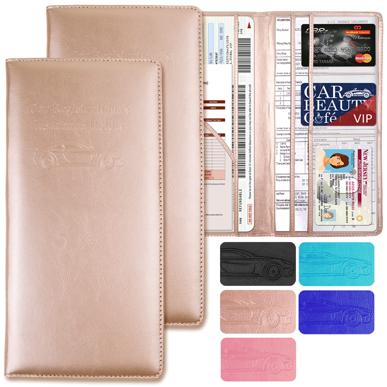 Car Accessories Registration And Insurance Holder,Leather Essential Card Magnetic Shut Wallet Vehicle Glove Box Organizer For Au