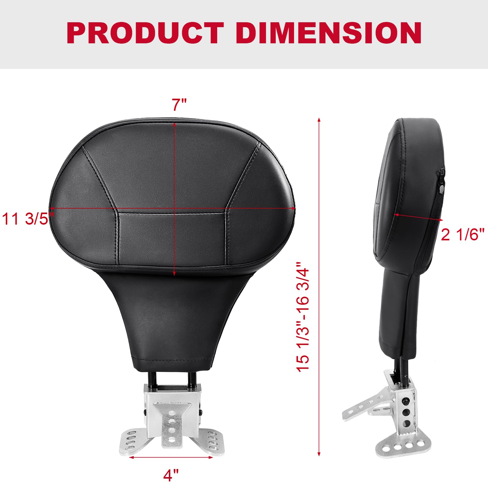 Kekykm Detachable Driver Rider Backrest For 2009-2024 Harley Davidson Touring Street Glide Road King Road Glide Ultra Limited Quick Release Comfort Stitch Backrest Pad W/Plug-In Mounting Kit