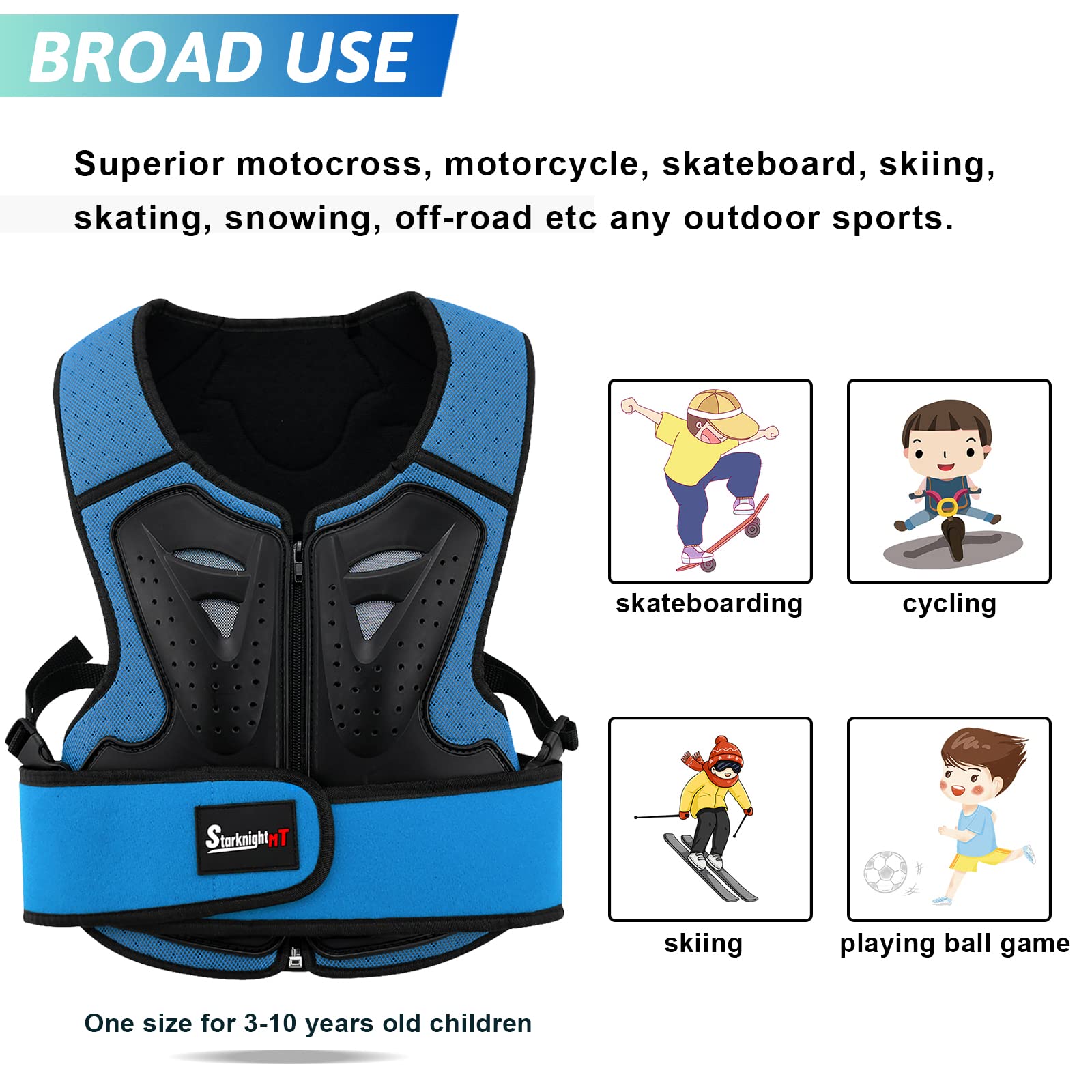 Starknightmt Kids Motorcycle Chest Protector Dirt Bike Youth Riding Spine Back Armor Protection For Motocross Cycling Skateboard