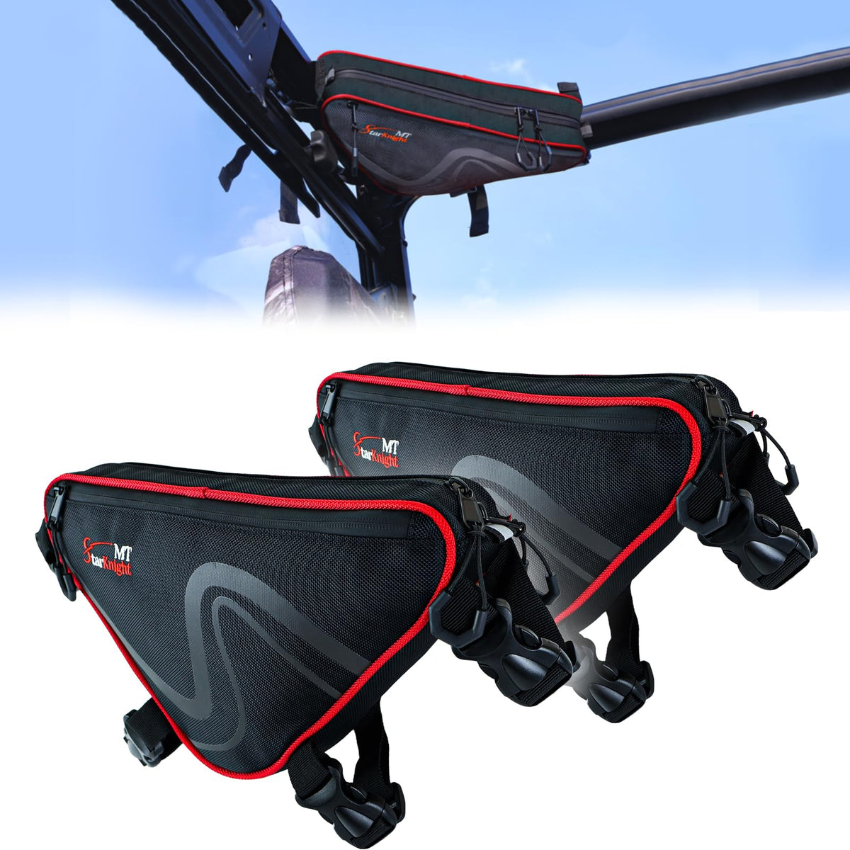 Starknightmt 2 Packs Universal Utv Roof Storage Bag, Triangle Bike Bag Waterproof Utv Overhead Bag Fits 1.75' To 2' Roll Bar Compatible With Can Am X3 Commander Defender, Polaris Ranger Rzr