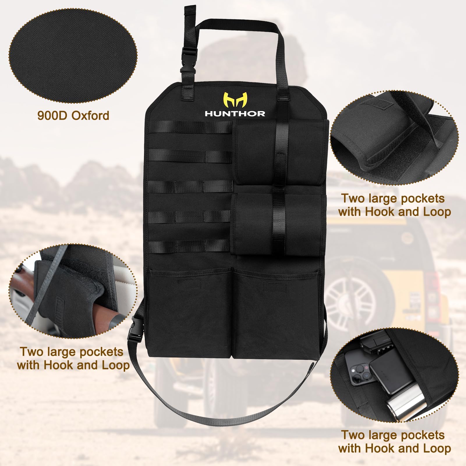 Hunthor Truck Gun Rack (A Pair), 900D Adjustable Seat Back Gun Storage, Heavy Duty Automotive Rifle Holder Hunting Accessories F