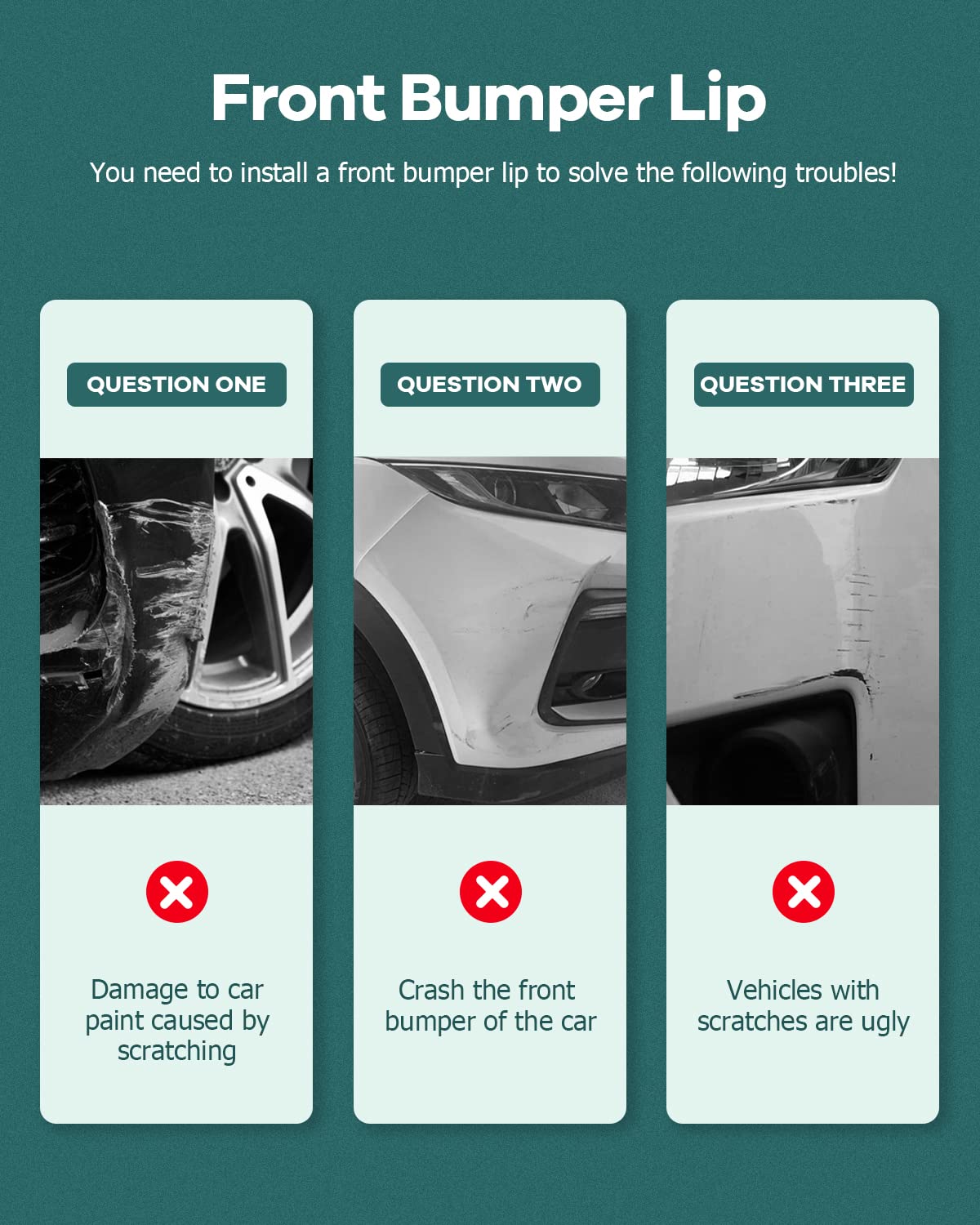 Scitoo 3Pcs Black Pp Front Bumper Body Kit Spoiler Chin Spoiler Front Bumper Lip Fit For 2016-2020 For Honda Civic