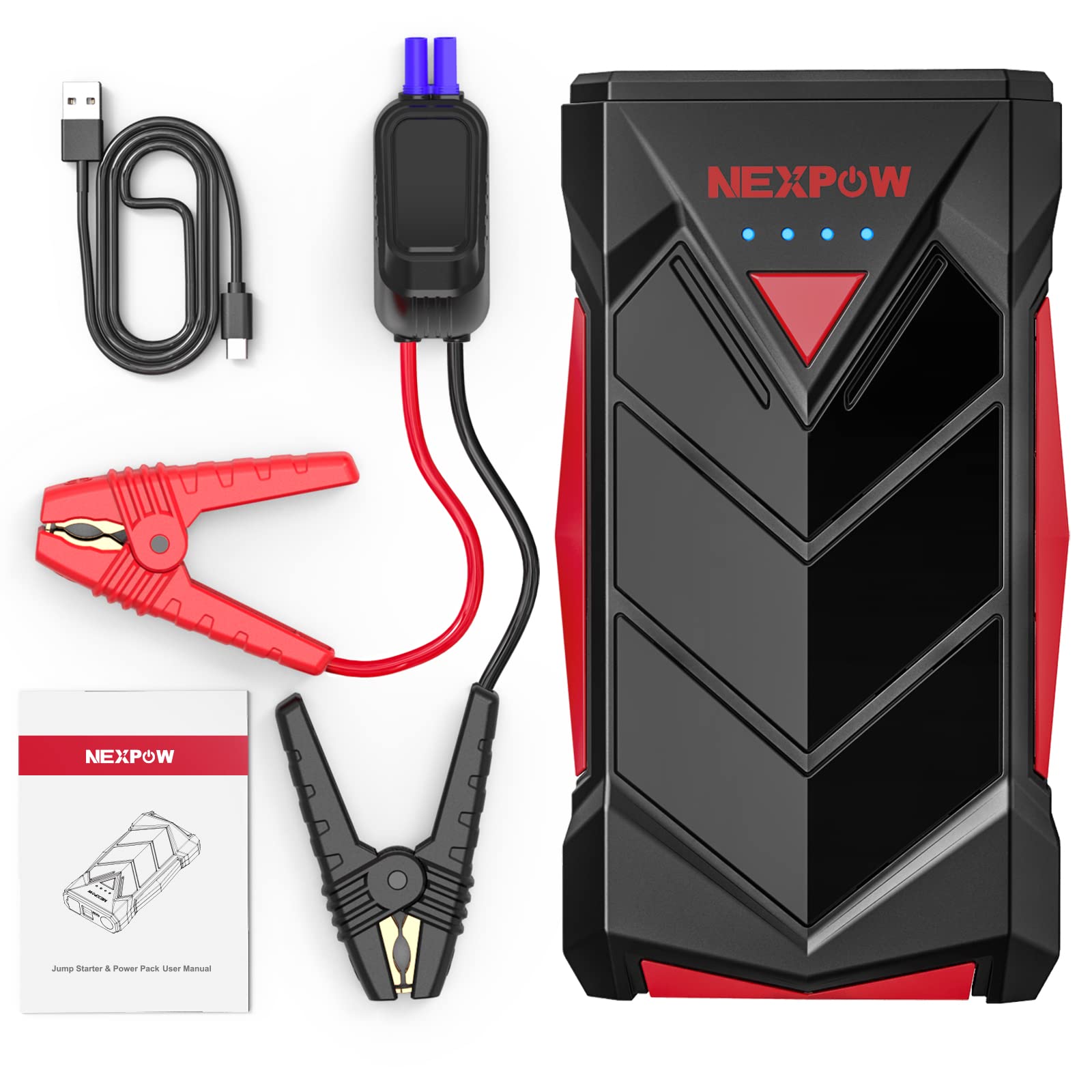 Nexpow Car Battery Starter Portable,12V Car Battery Jump Starter Power Pack With Usb Quick Charge (Up To 7L Gas Or 5.5L Diesel E