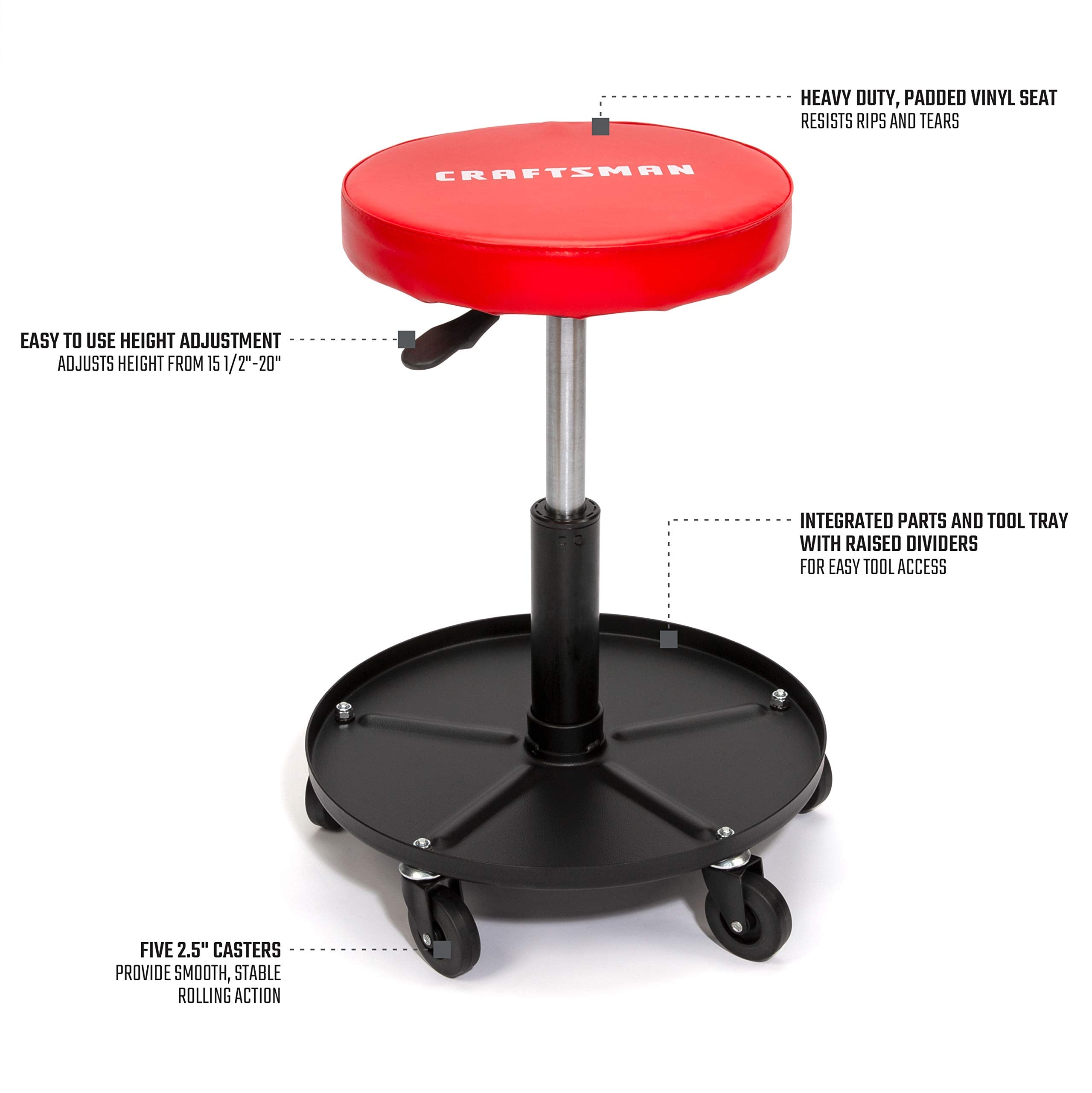 Craftsman Cmxzsaj93382 Adjustable Height Rolling Creeper Stool With Storage Tray