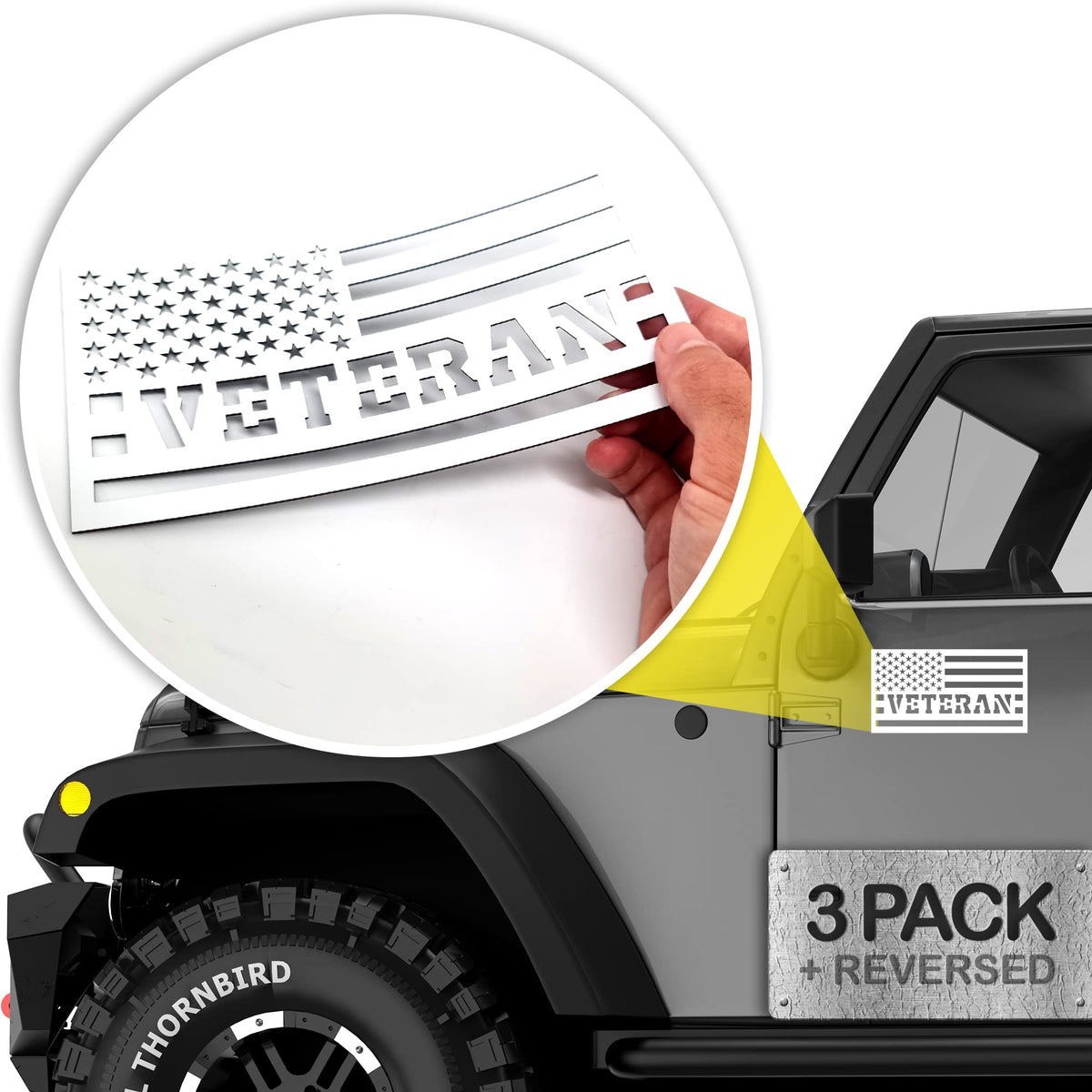 American Flag Magnets For Trucks & Cars (3 Pack) - Veteran Edition + Bonus Reverse Design | Magnetic Us Flags Cut-Out | Powerful